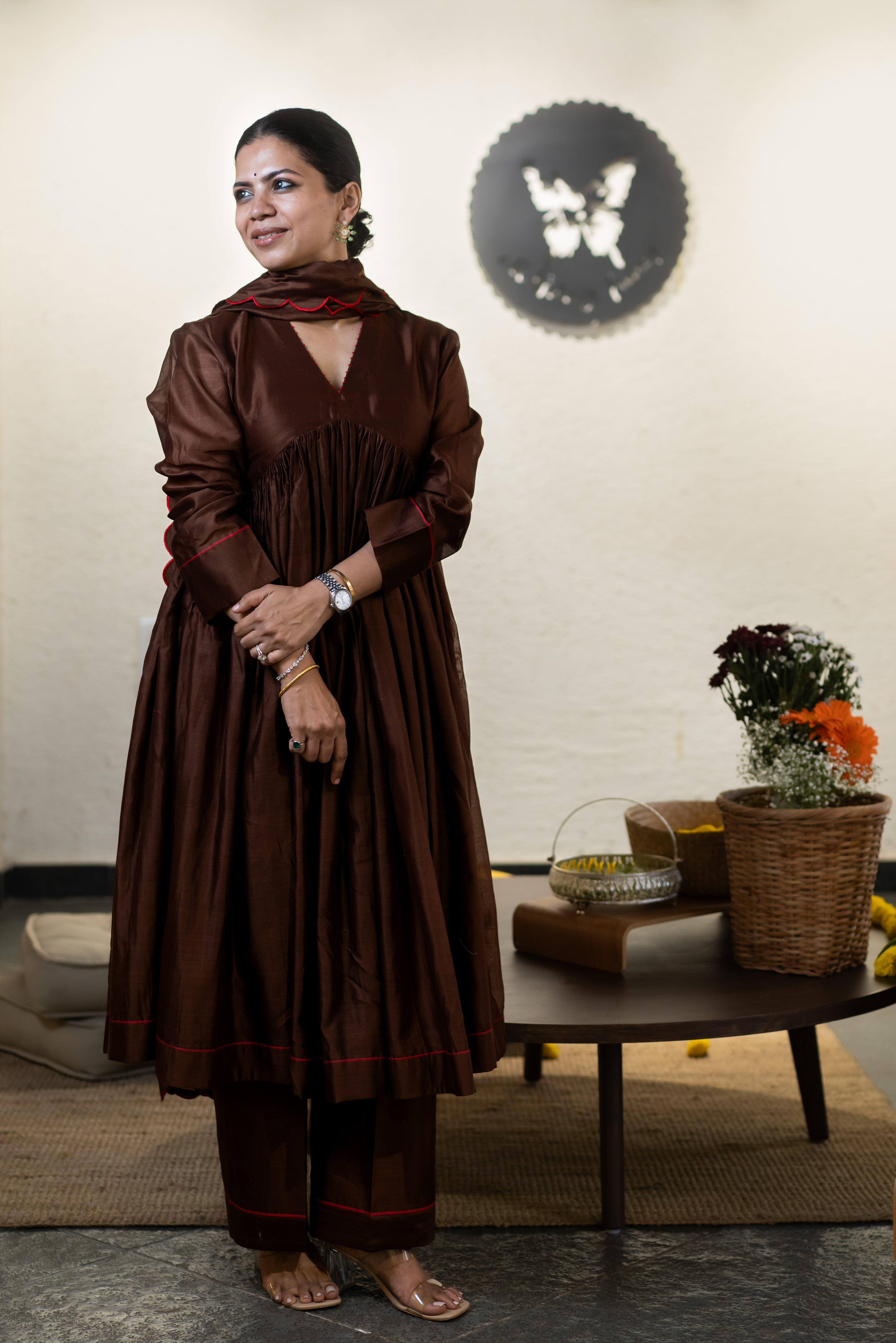 Gherewala Kurta Set- Brown Garnet