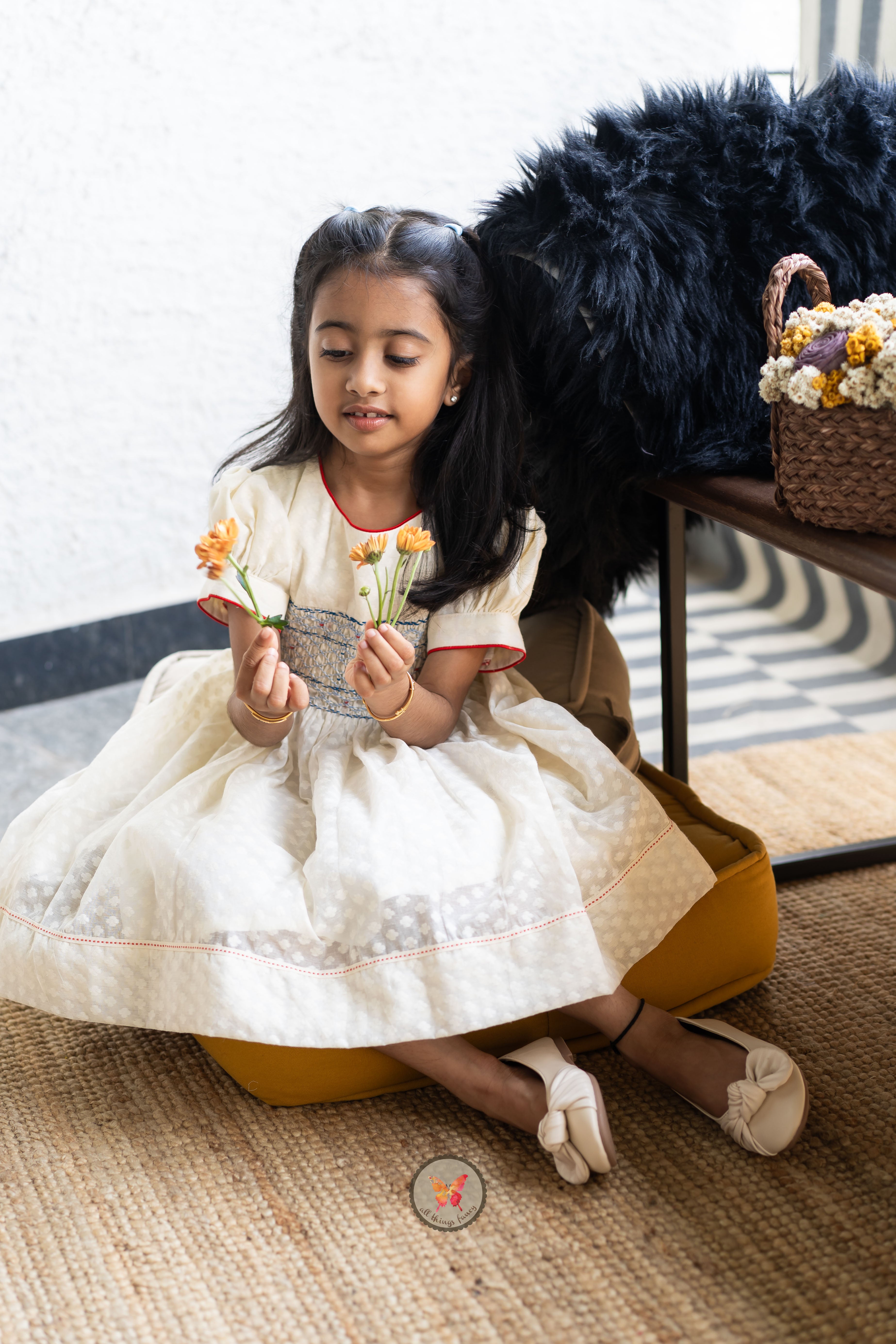 Textured Chanderi Handsmocked Frock