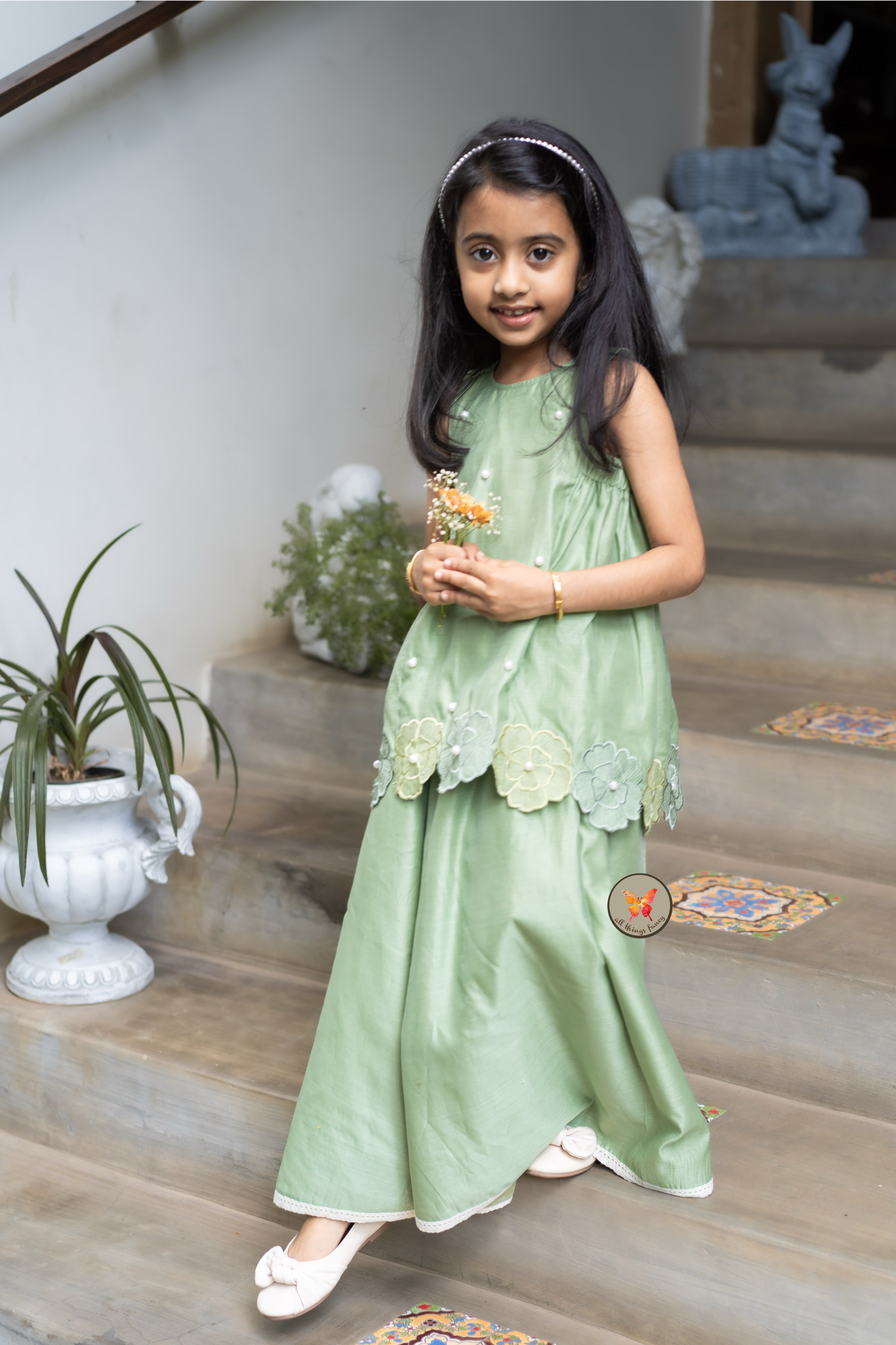 The Phool Sharara Set - Spring Green