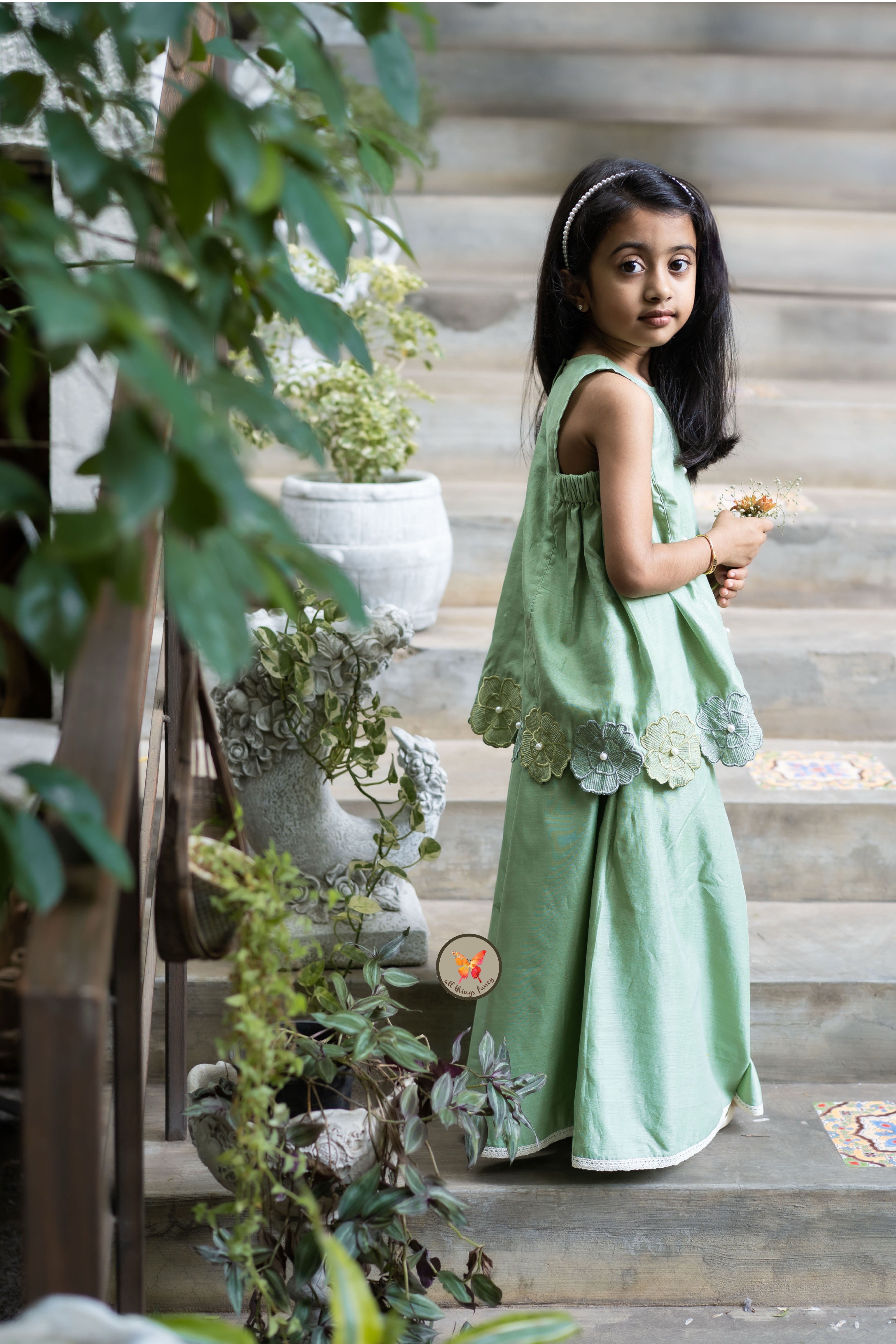 The Phool Sharara Set - Spring Green