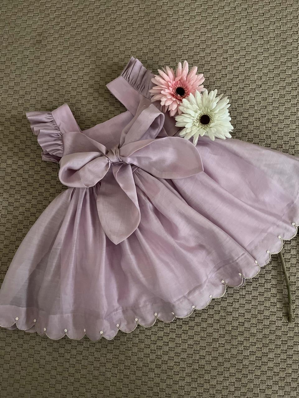 Bunny Tie Scallop Dress- Lavender