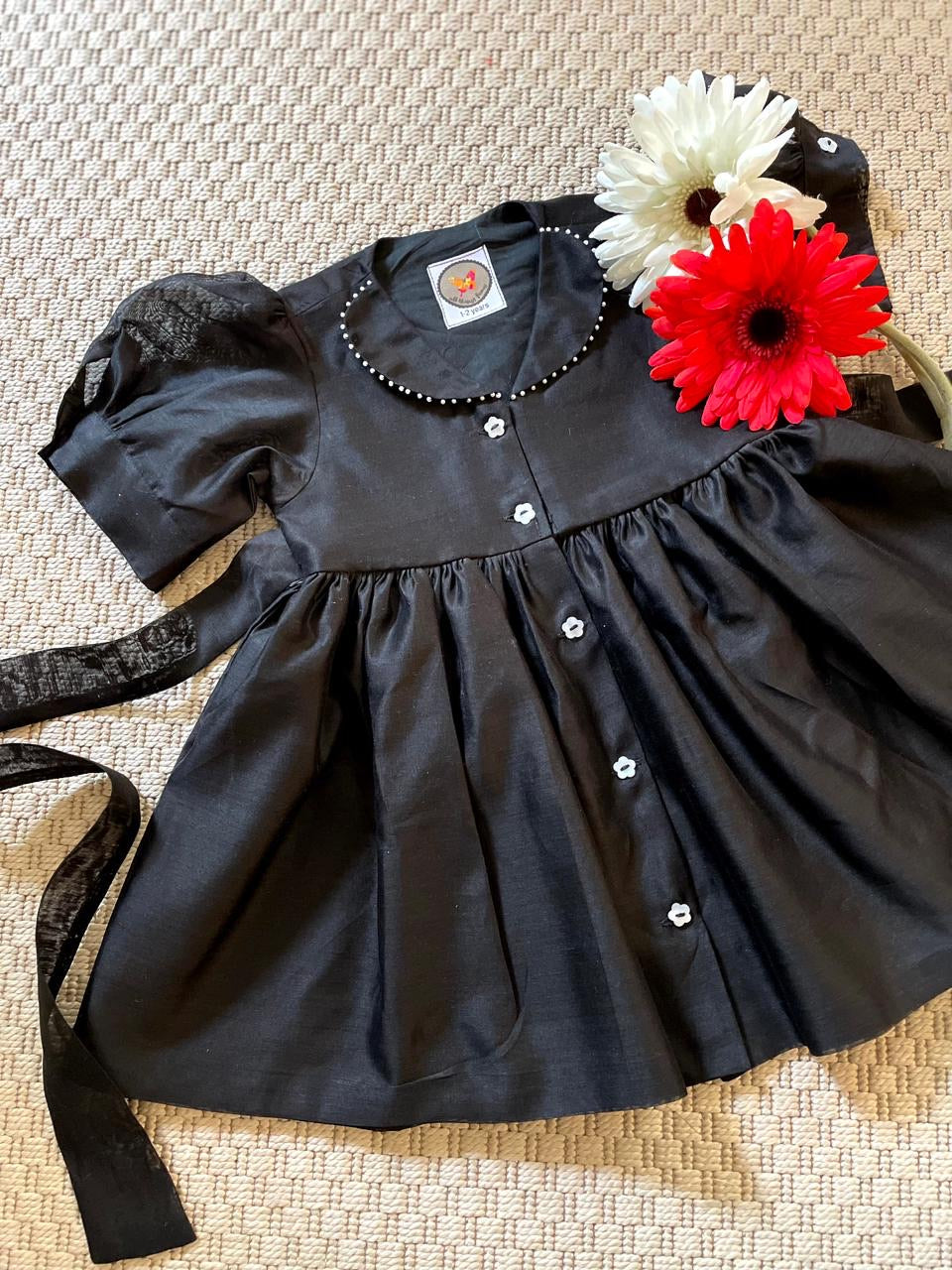 Pearl Edged Shirt Dress- Black