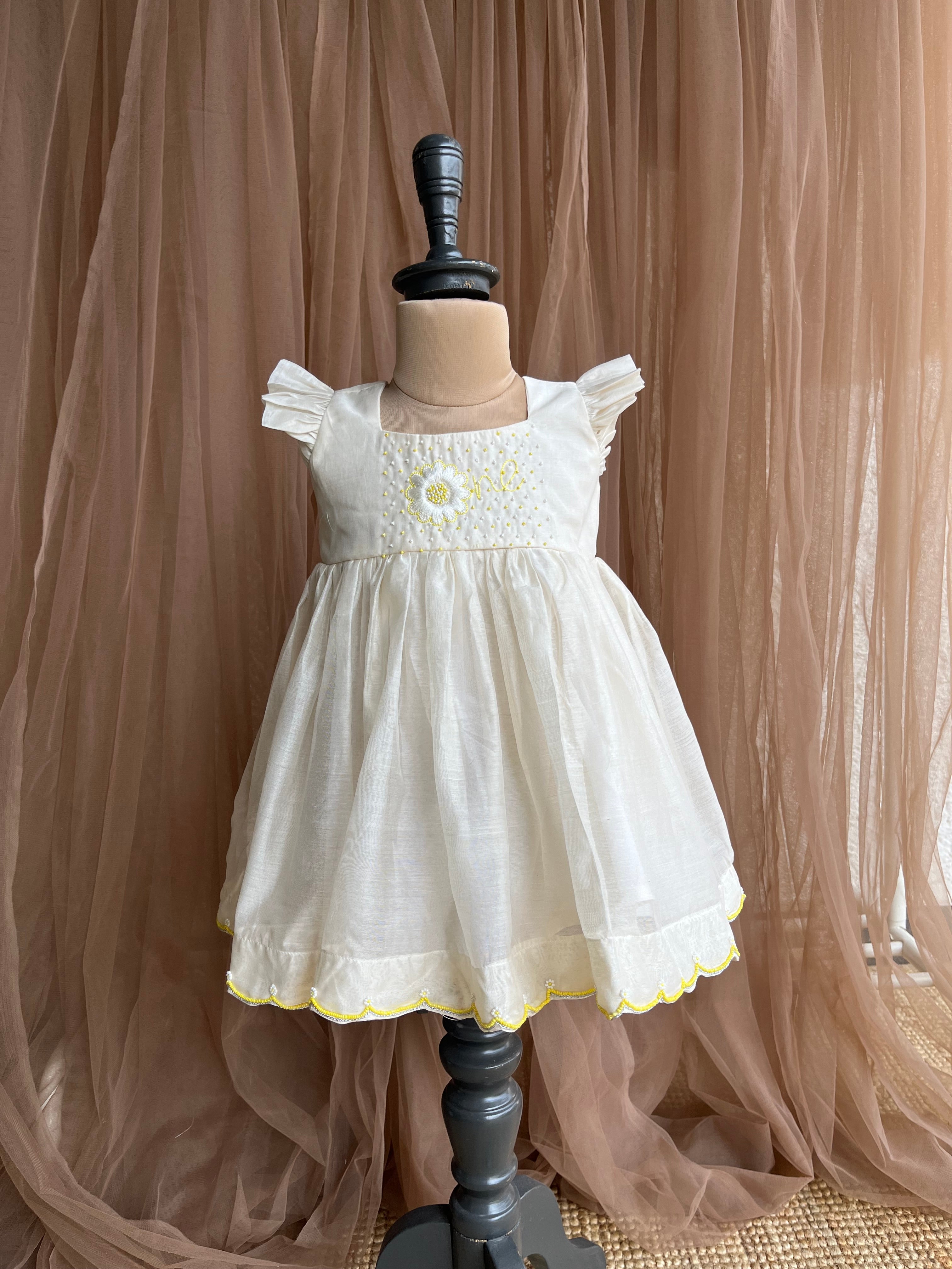 Bunny Tie Scallop Dress- Pearl