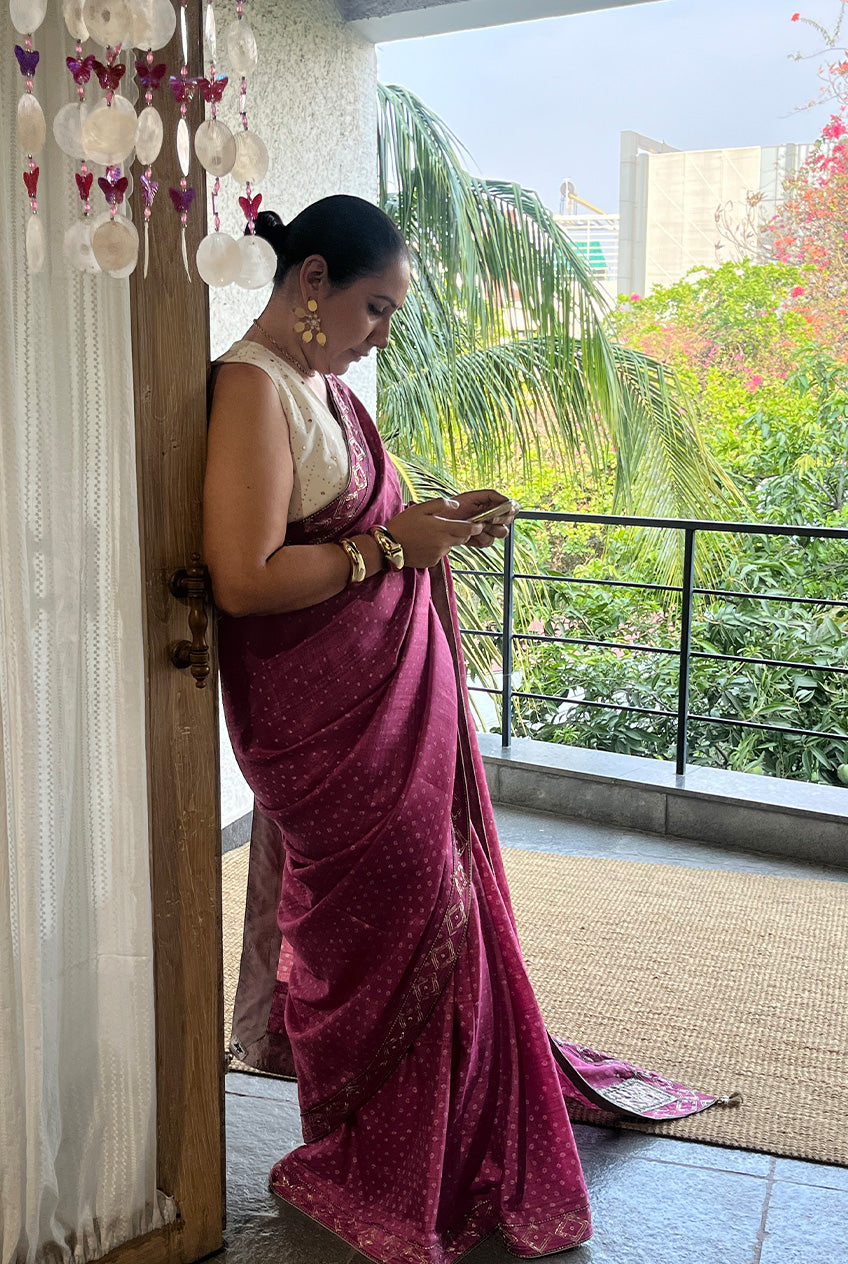 Bandhani Sari-Gulaab