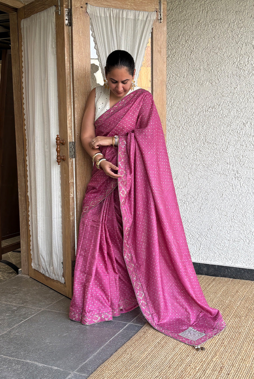 Bandhani Sari-Gulaab