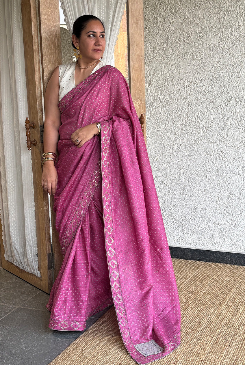 Bandhani Sari-Gulaab