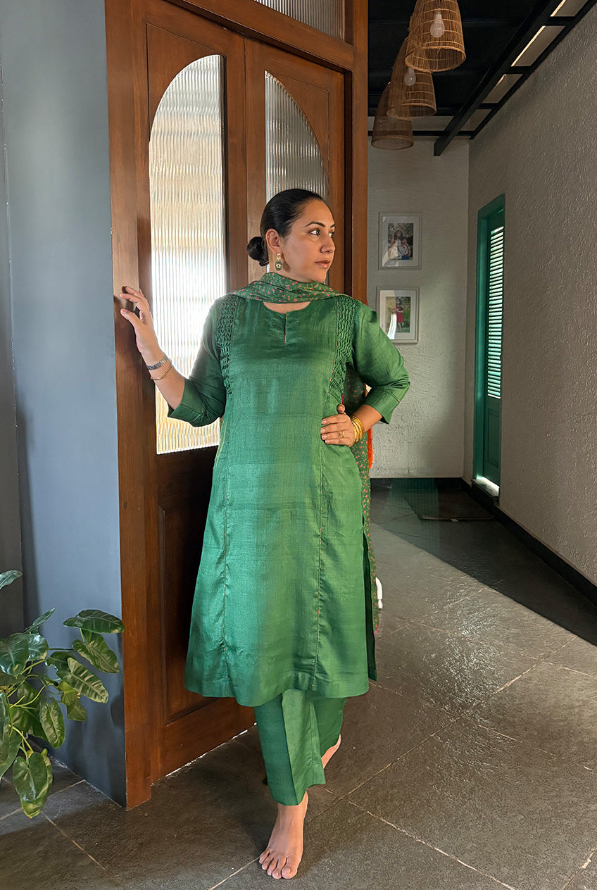 Chintz Dupatta suit set-Hara panna