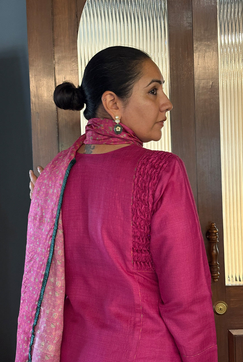Chintz Dupatta suit set-Anar gulabi