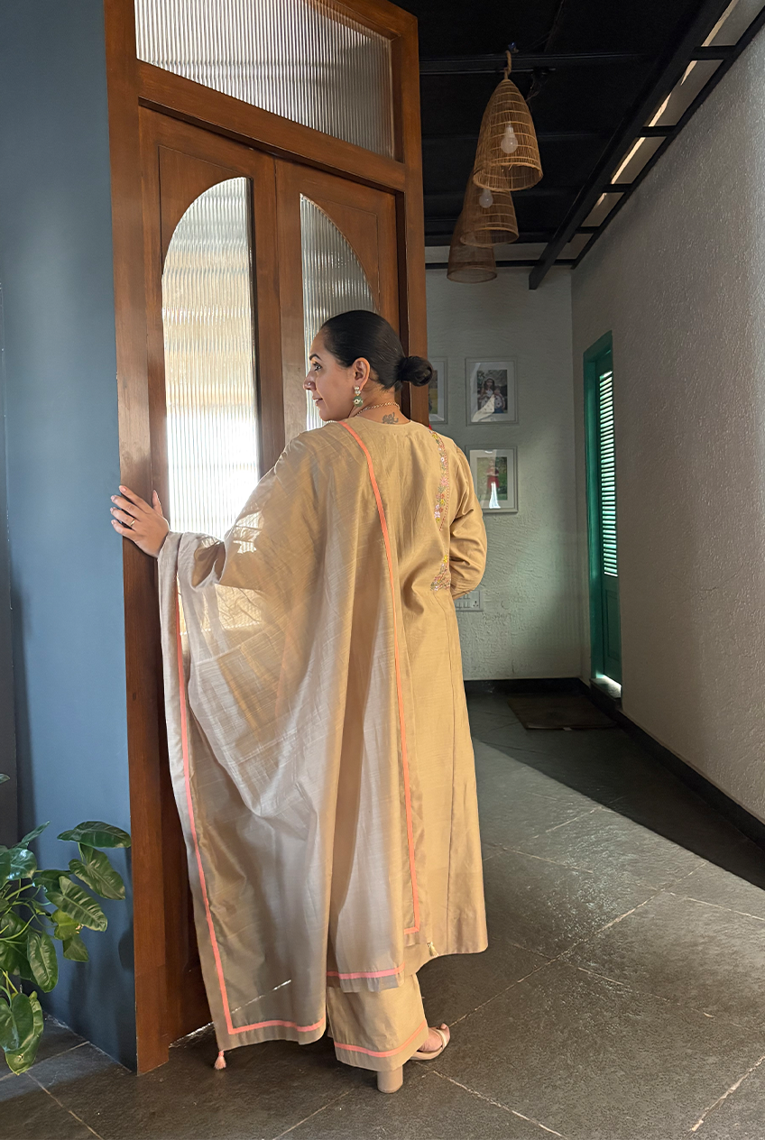 The Side Embroidery kurta sets -Sand