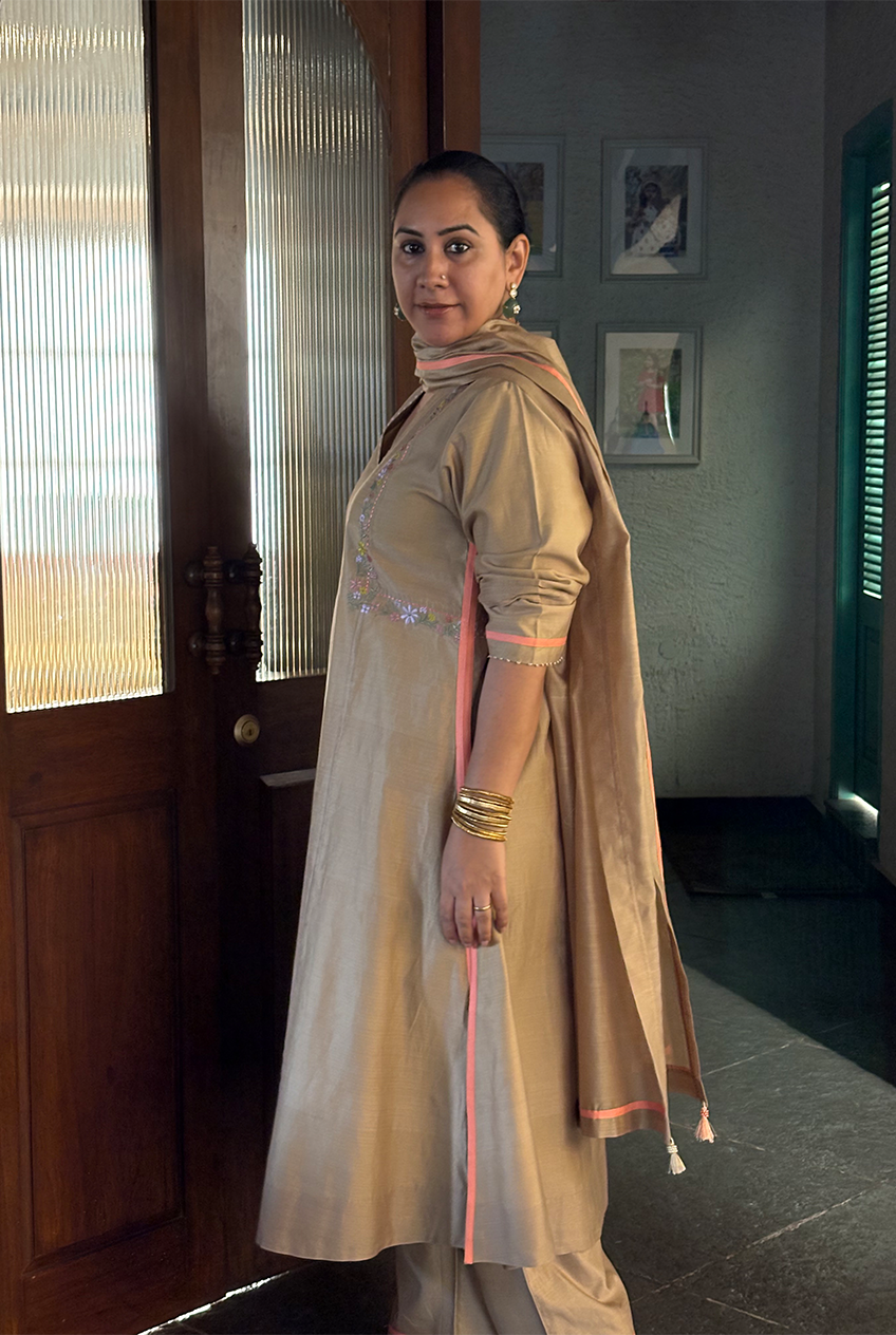 The Side Embroidery kurta sets -Sand