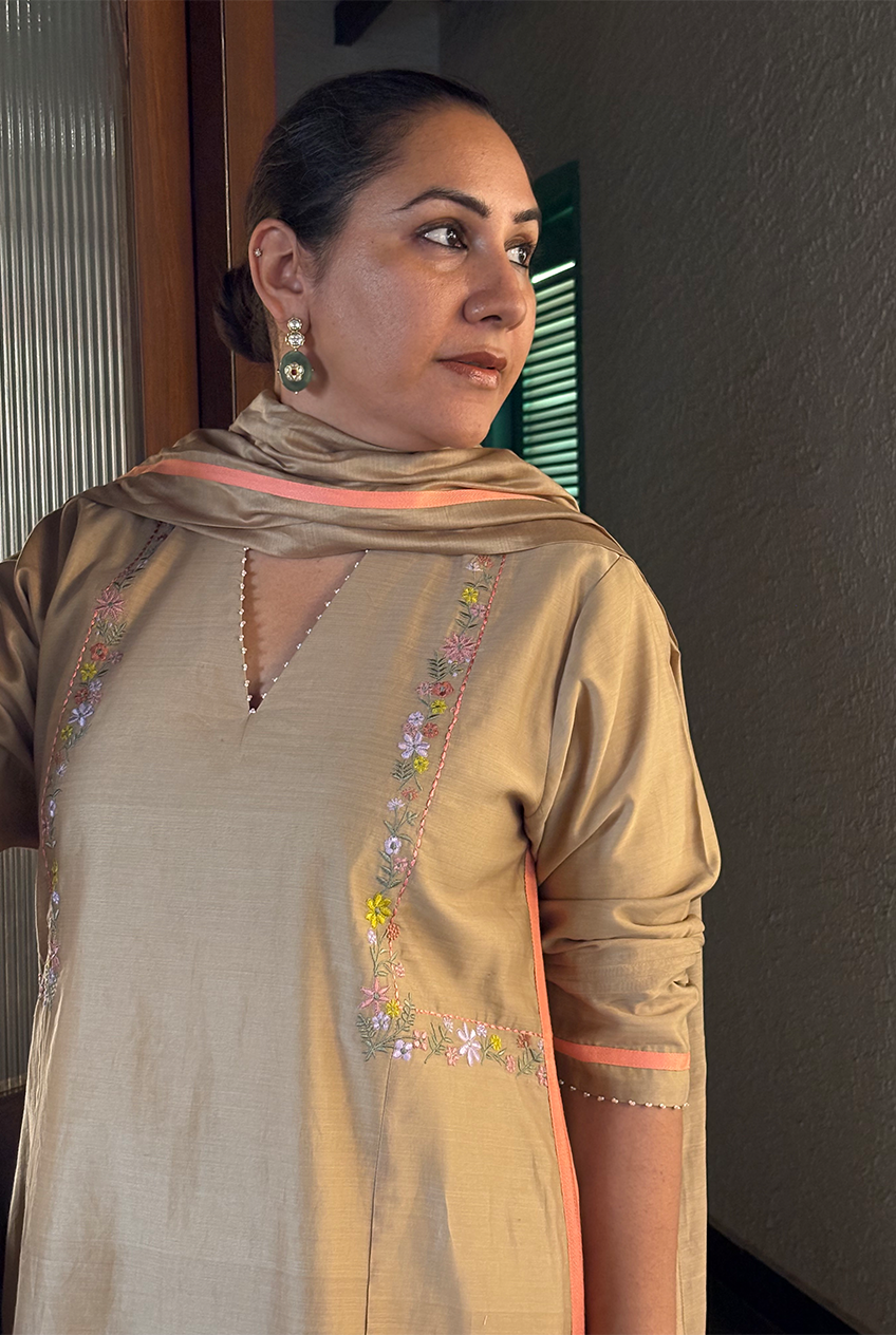 The Side Embroidery kurta sets -Sand