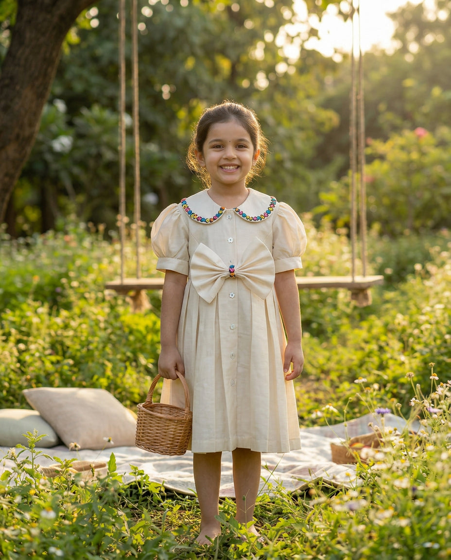 Ivory Rosette Shirt Dress