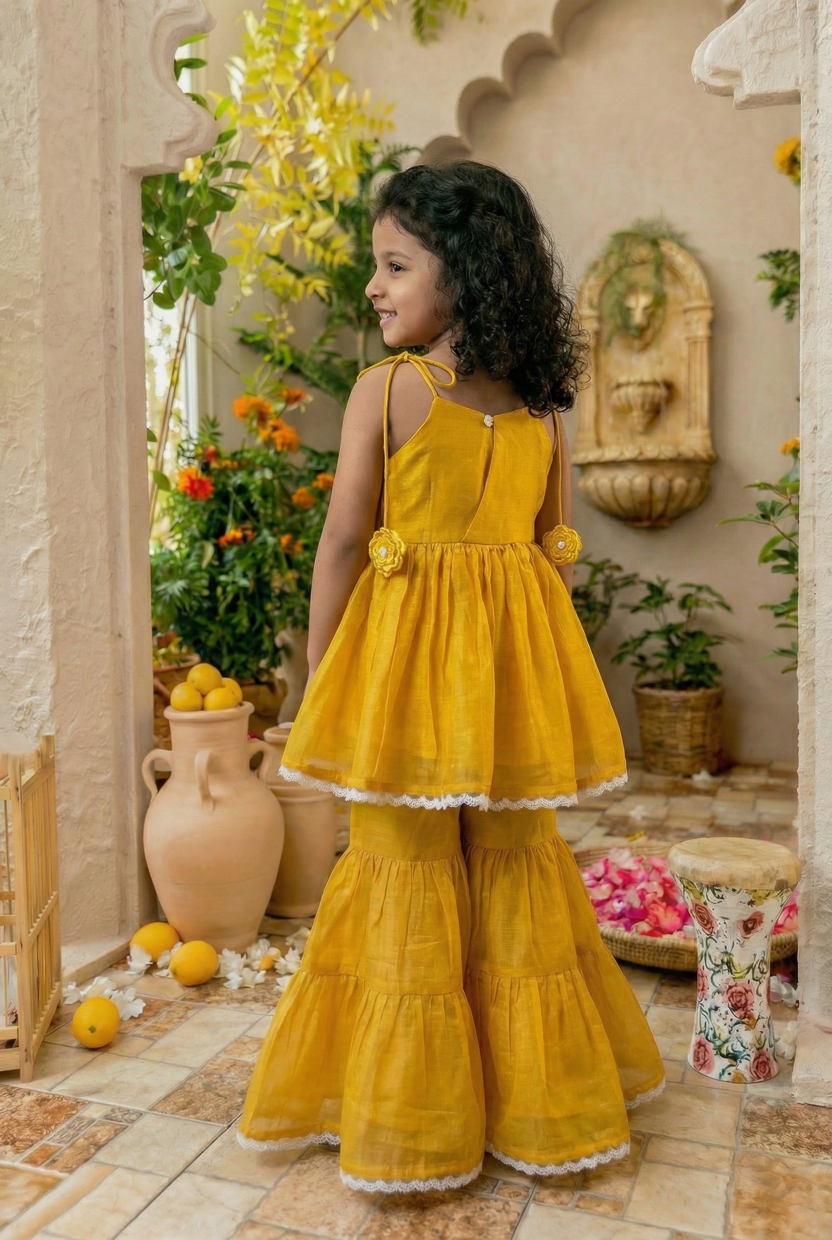 3d Flower Gharara- Mango