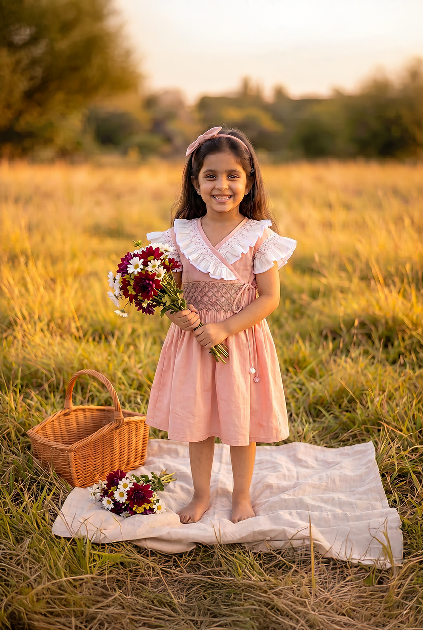 Handsmocked Angrakha Pink Dress
