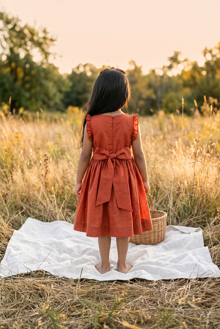 Vintage handsmocked dress-Brick red
