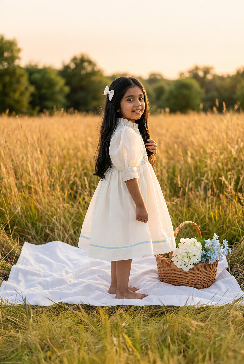 The Diamond handsmocked Dress - Ivory