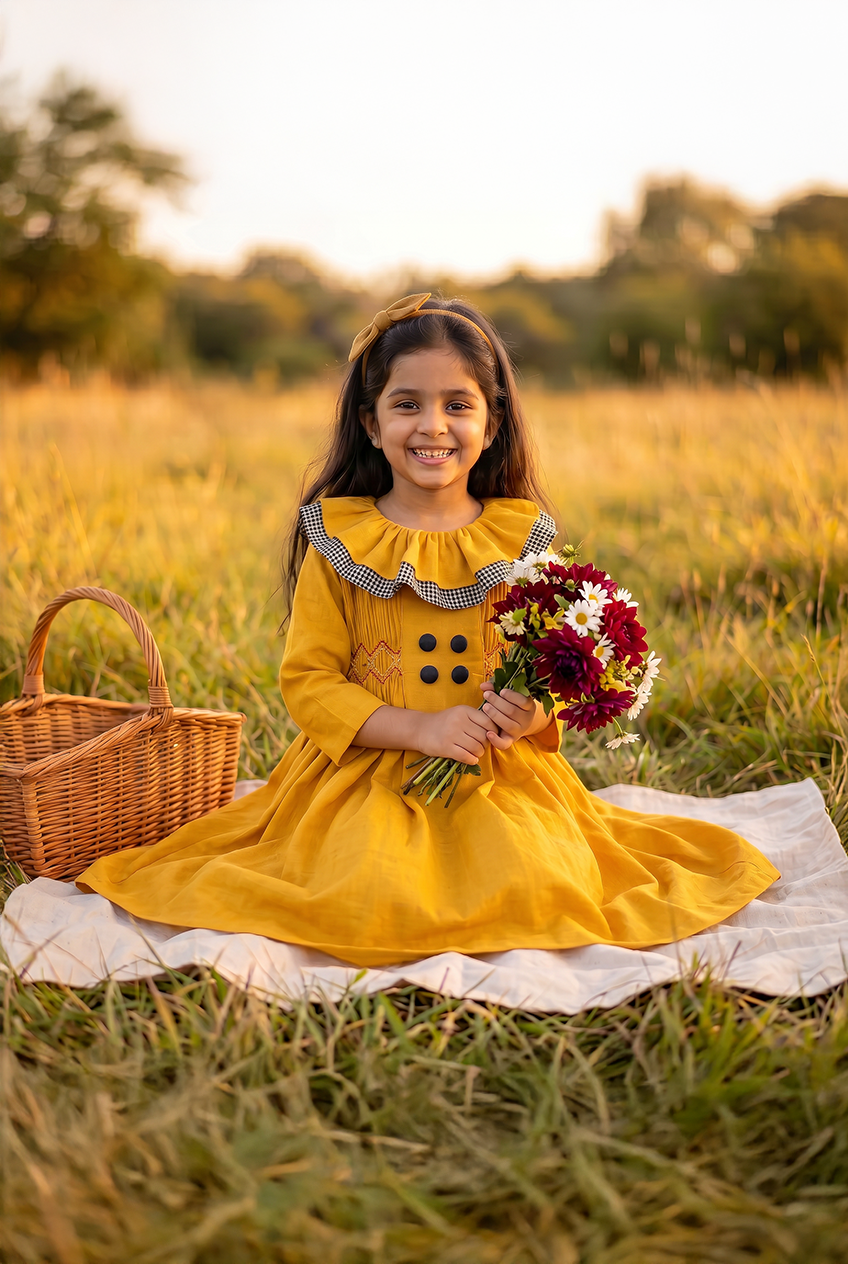 Ruffled Neck Smocked Dress