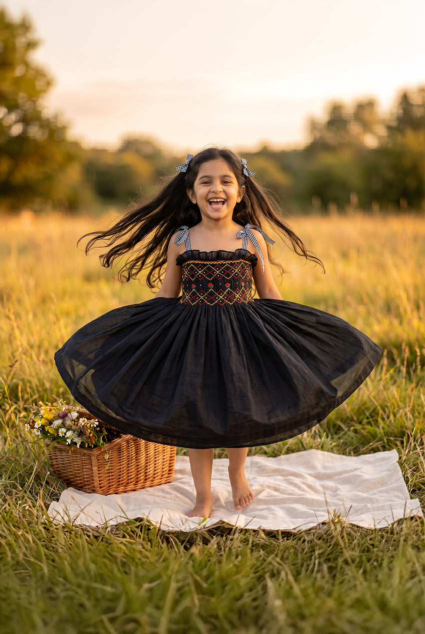 Black Noodle Strap Frock with shorts