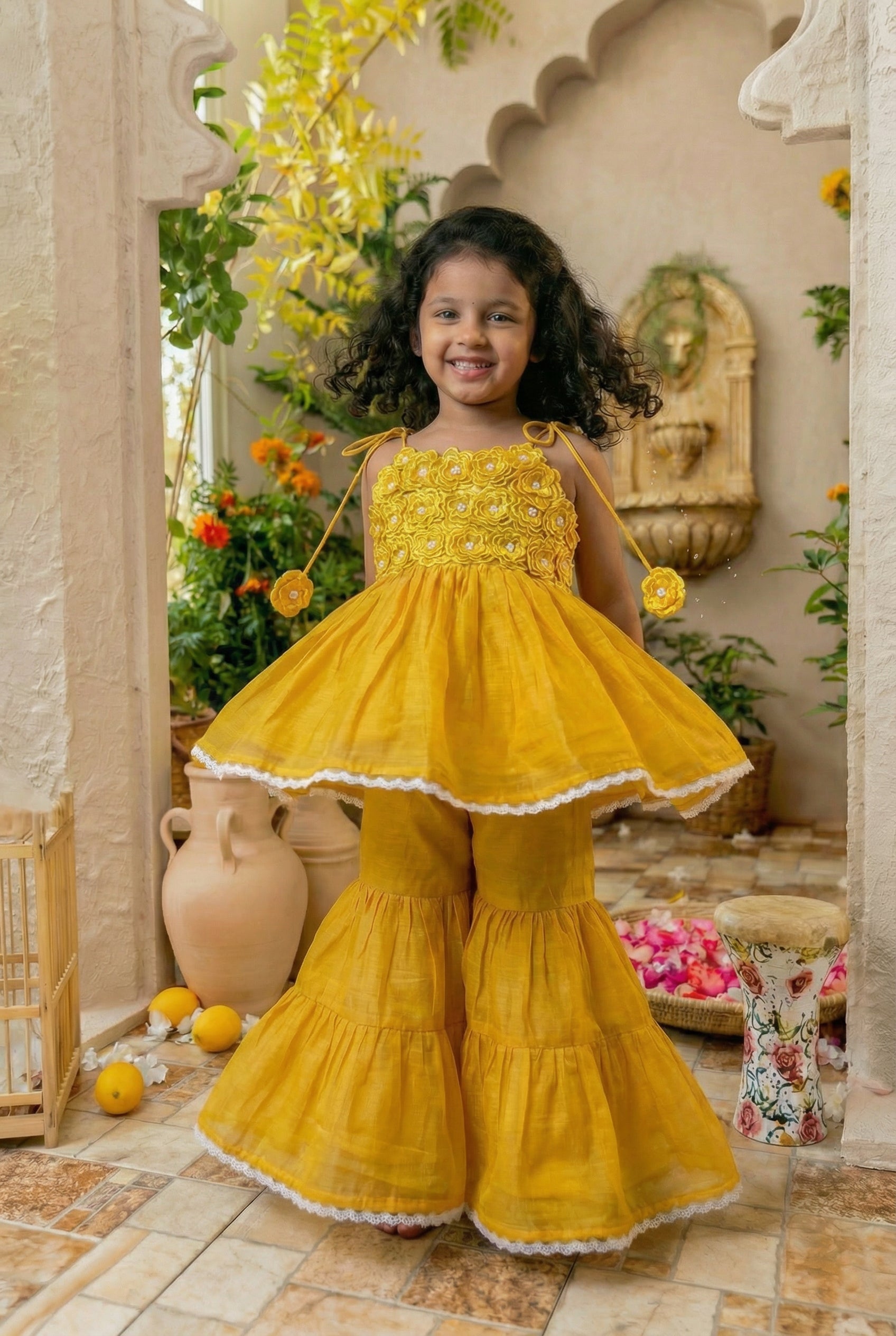 3d Flower Gharara- Mango