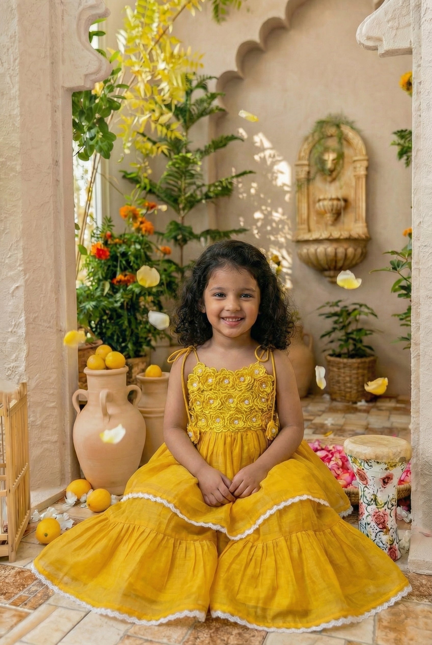 3d Flower Gharara- Mango