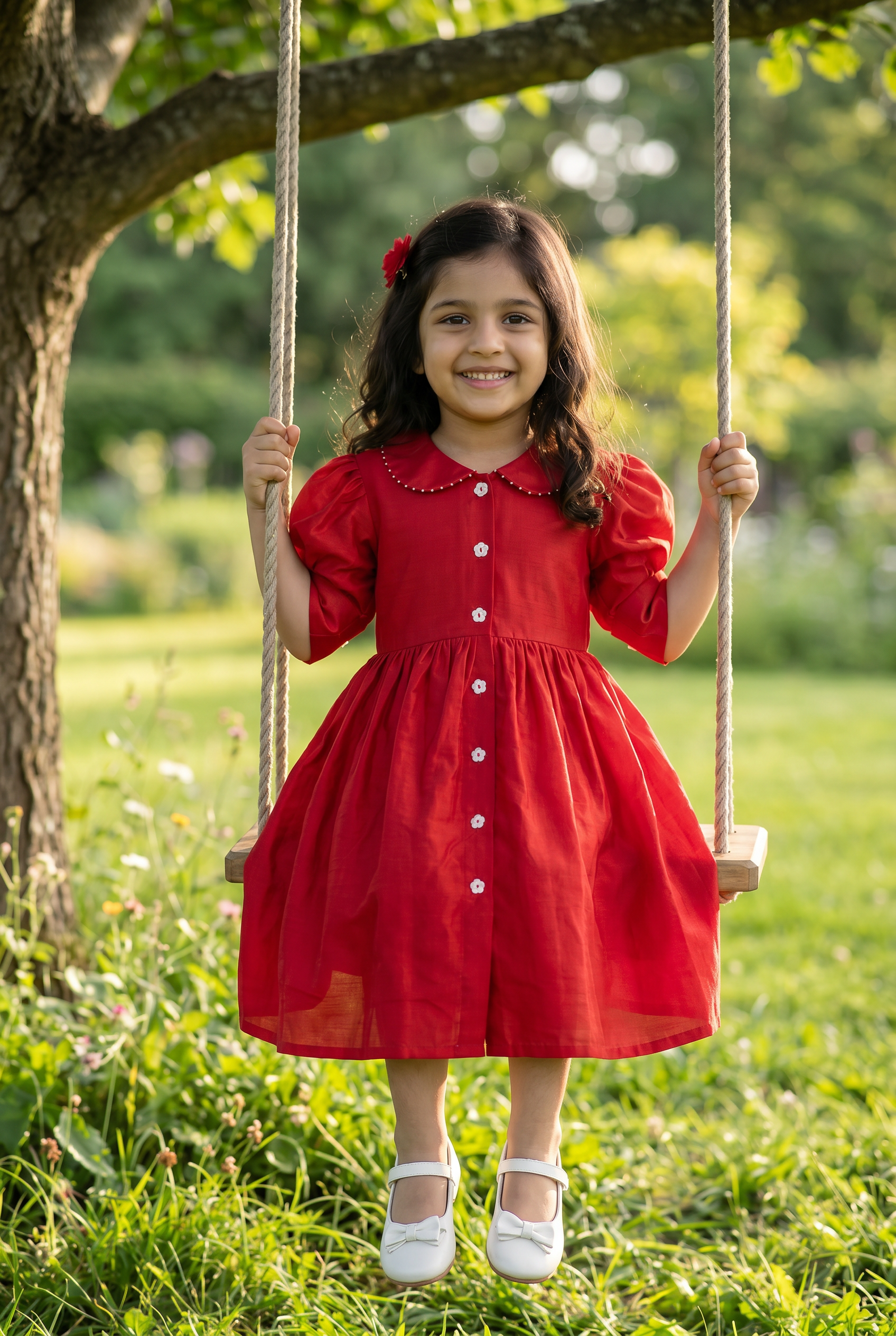 Pearl Edged Shirt Dress- Red