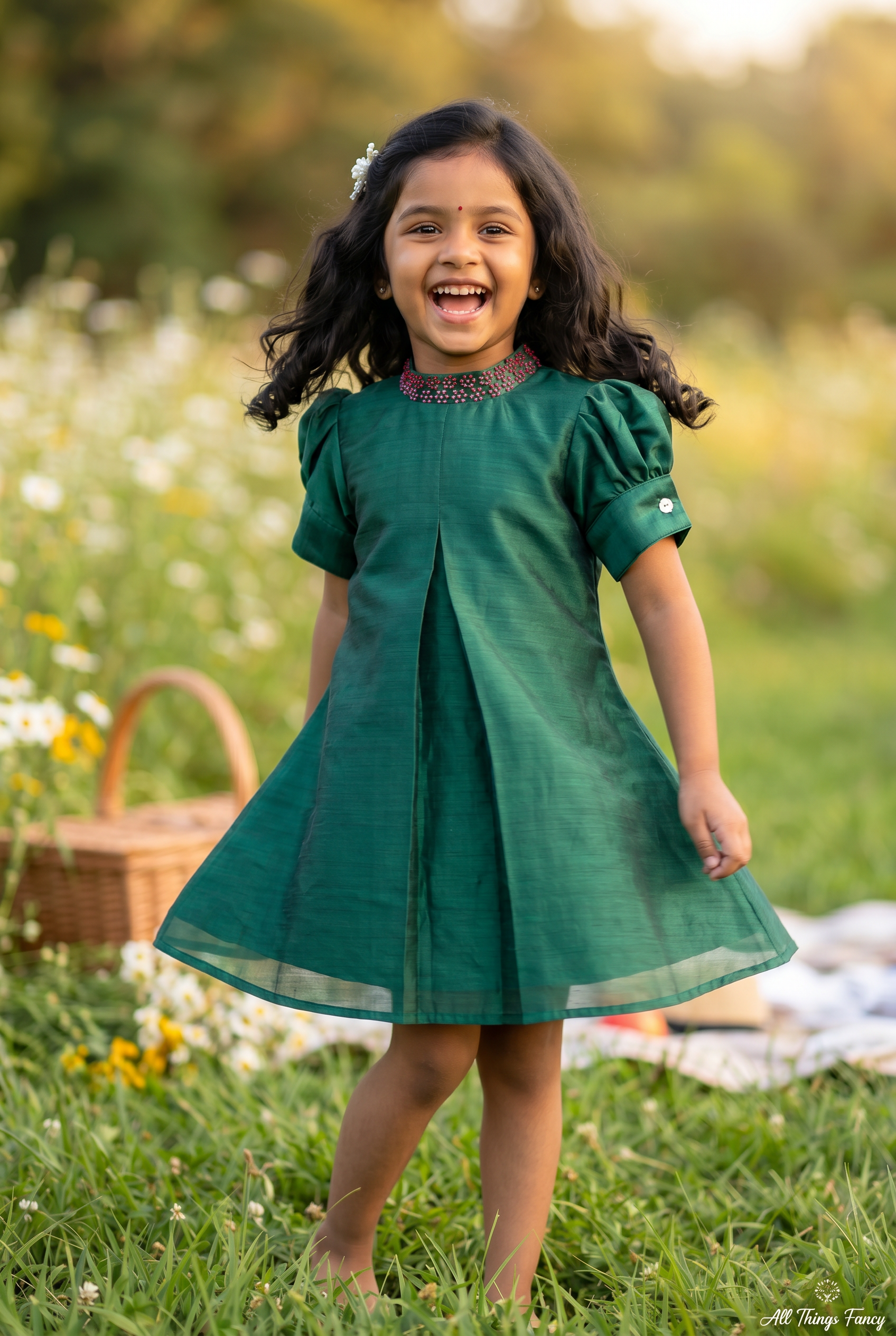 Indian Frenchknot Tunic In Emerald Green