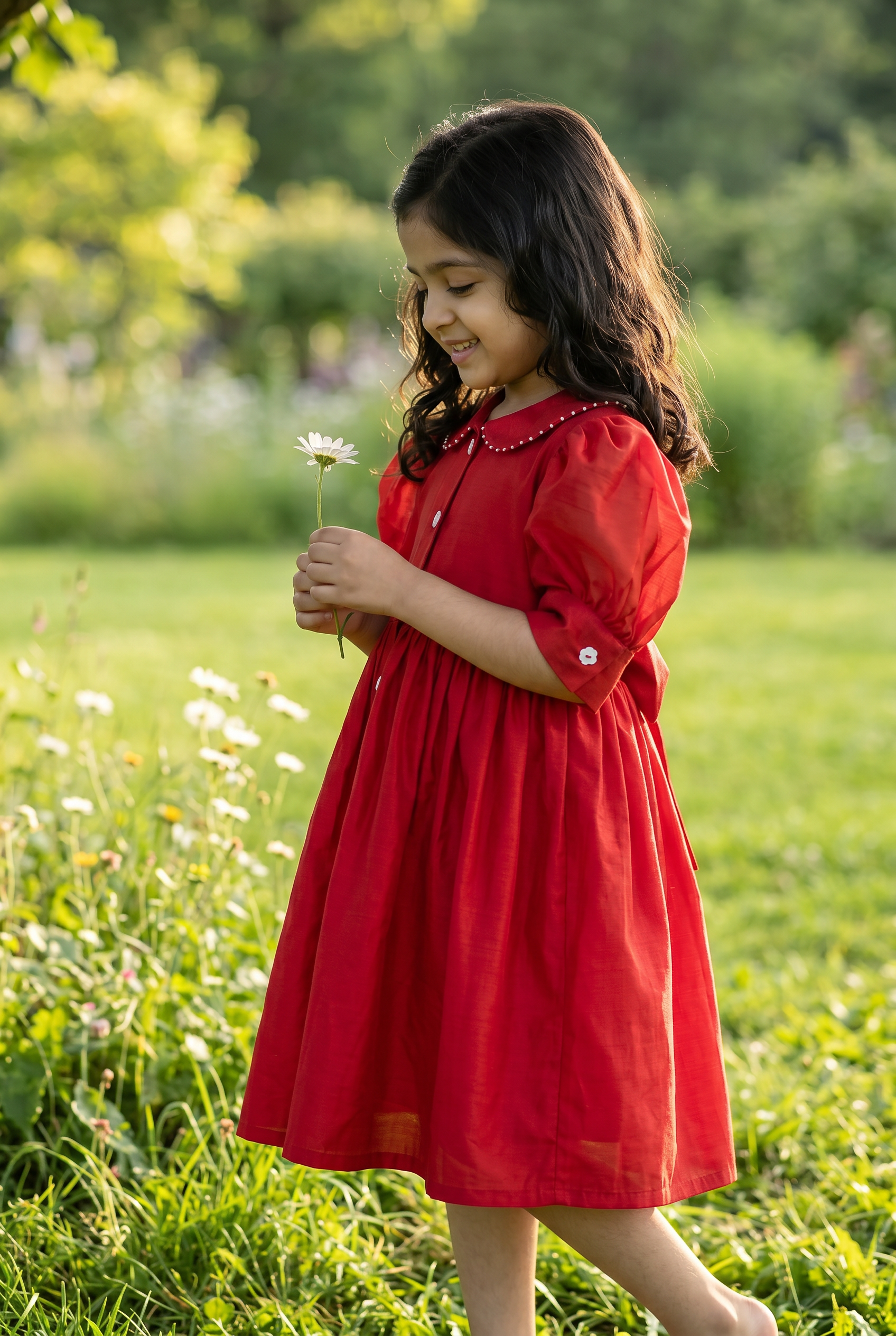 Pearl Edged Shirt Dress- Red