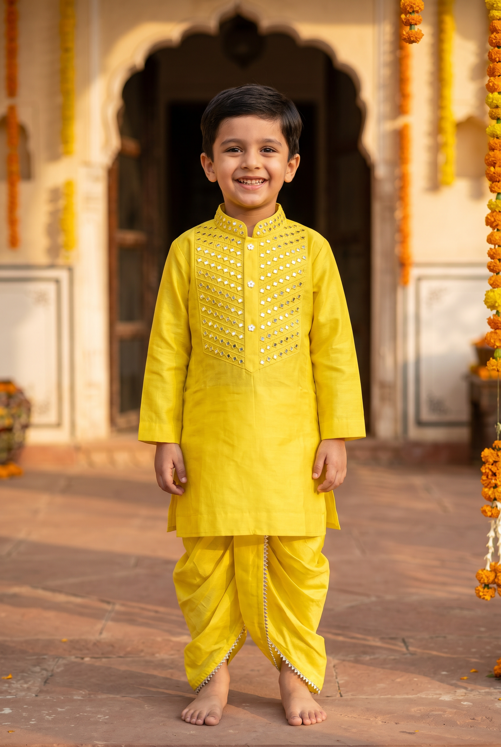 Sheeshe wala kurta set- Peela
