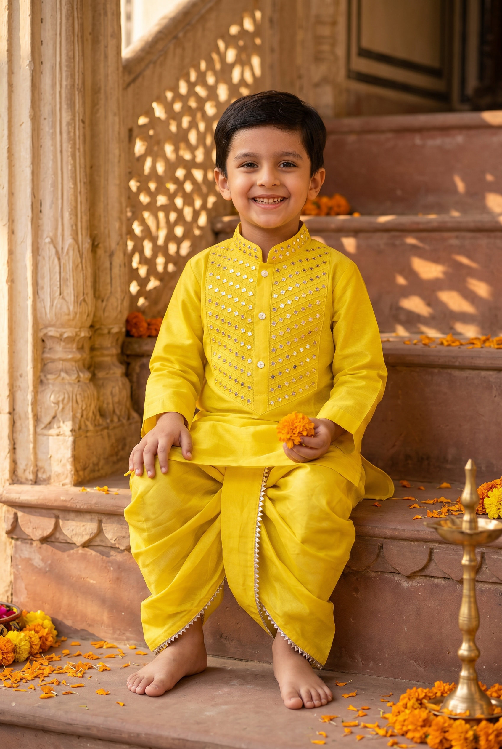 Sheeshe wala kurta set- Peela