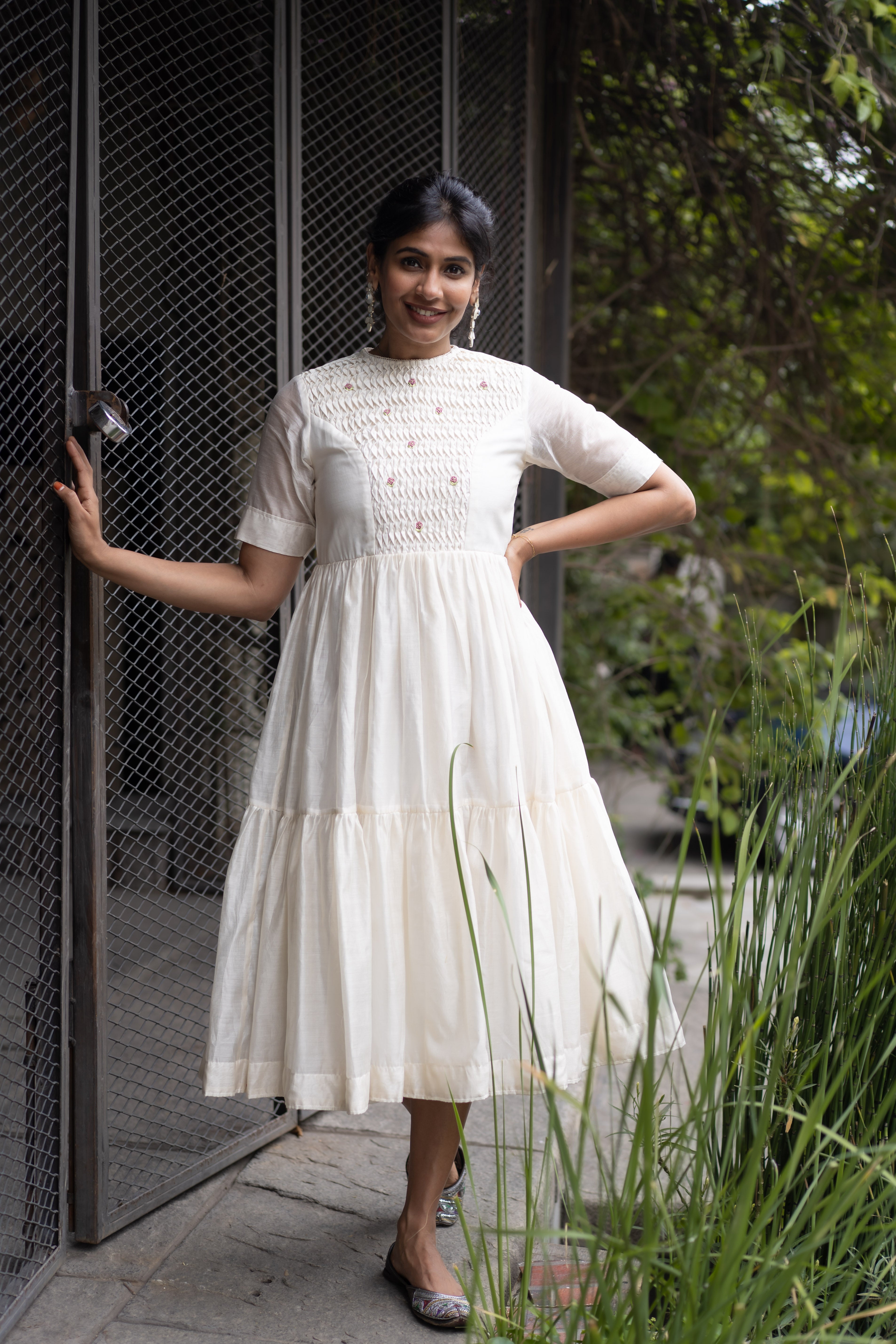 Honeycomb Tiered Dress- Pure Vanilla