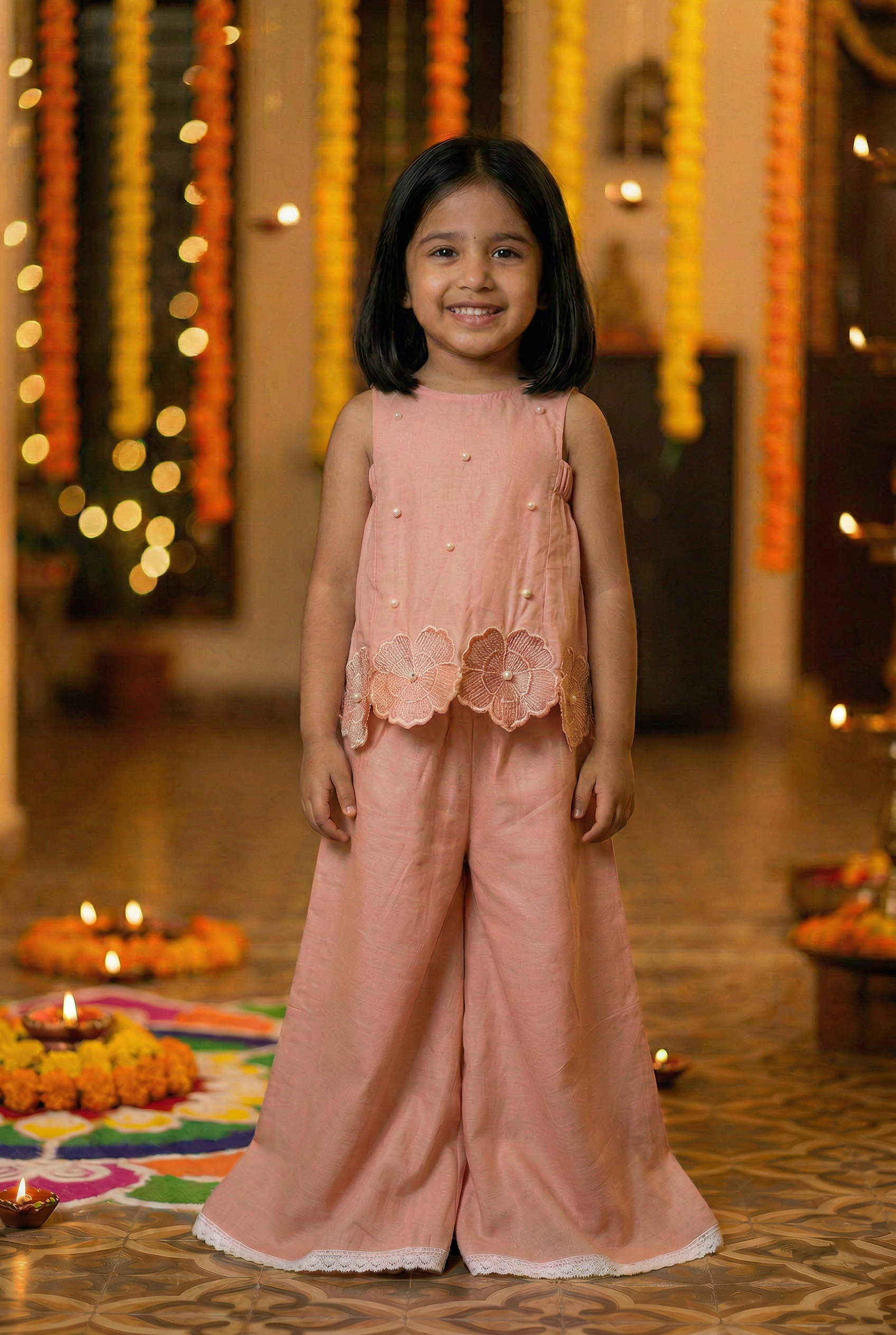 The Phool Sharara Set - Peach