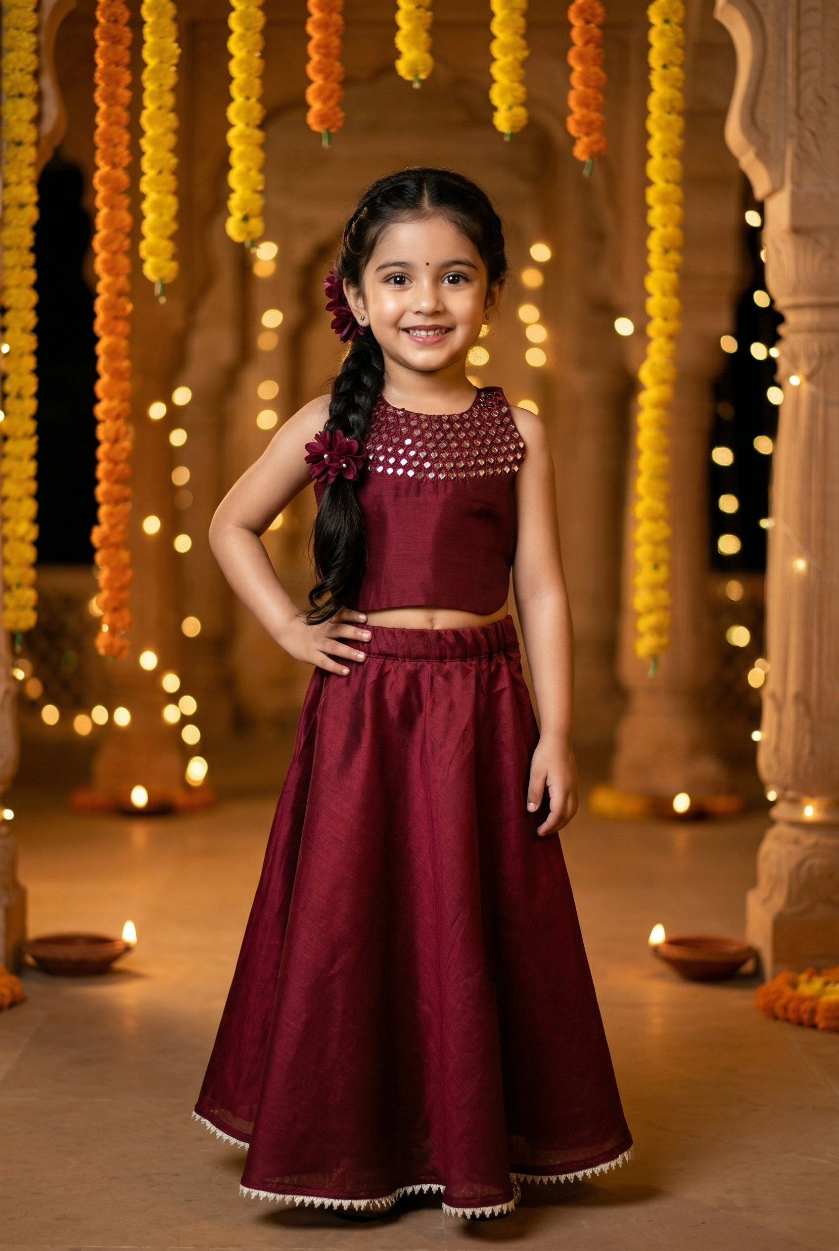 Sheeshewala Lehenga Set- Maroon