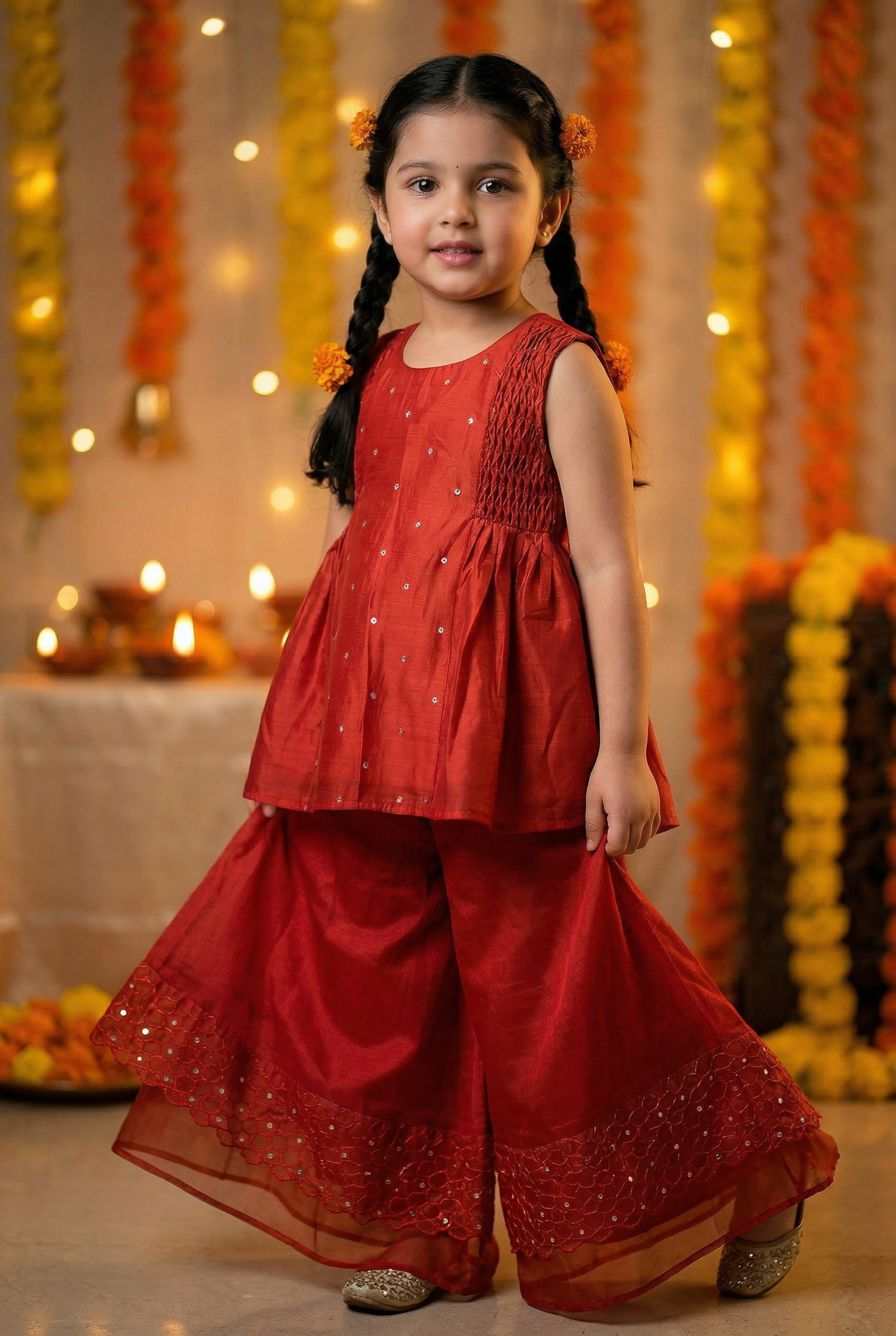 Geometric Sharara- Brick Red