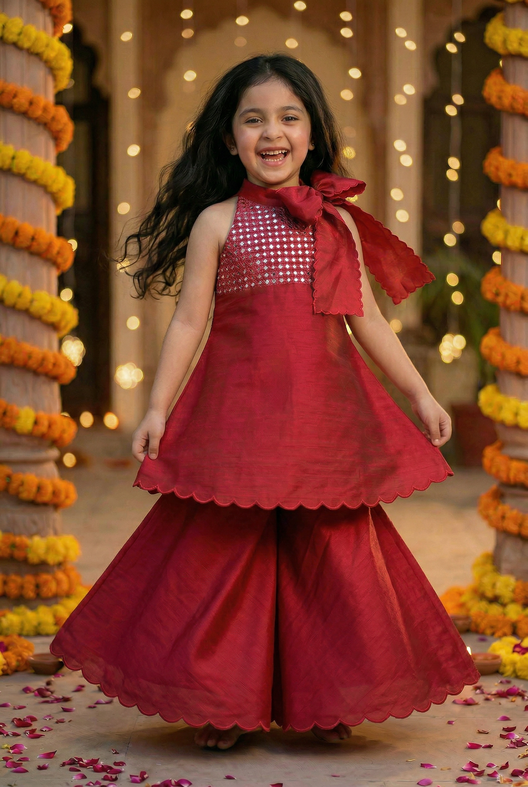 Sheeshe wala Sharara set- Laal