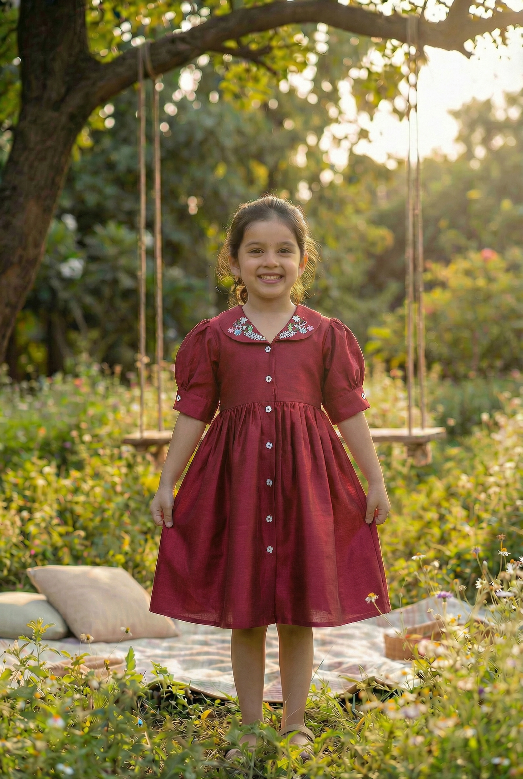 Embroidered Collar Shirt Dress