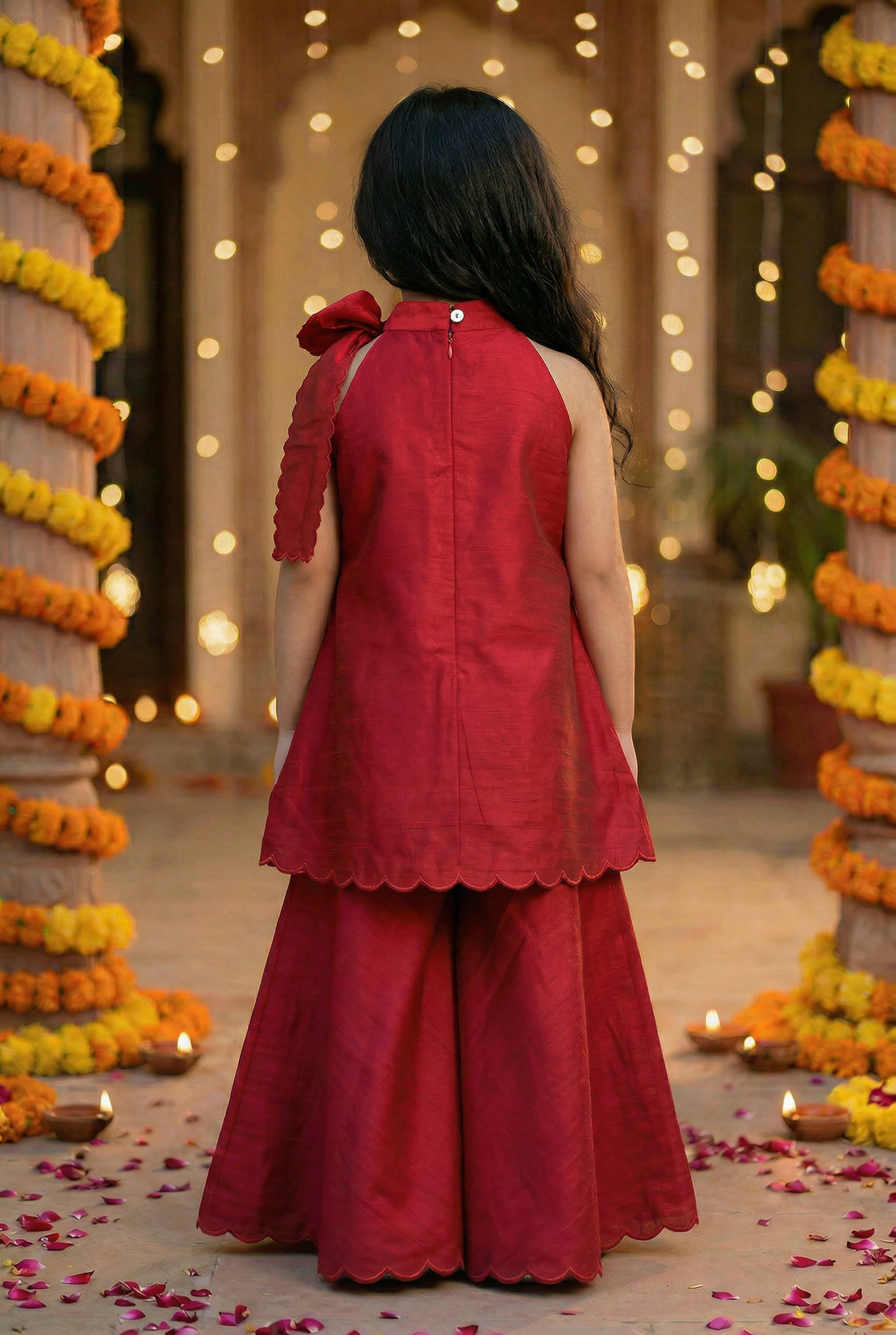 Sheeshe wala Sharara set- Laal