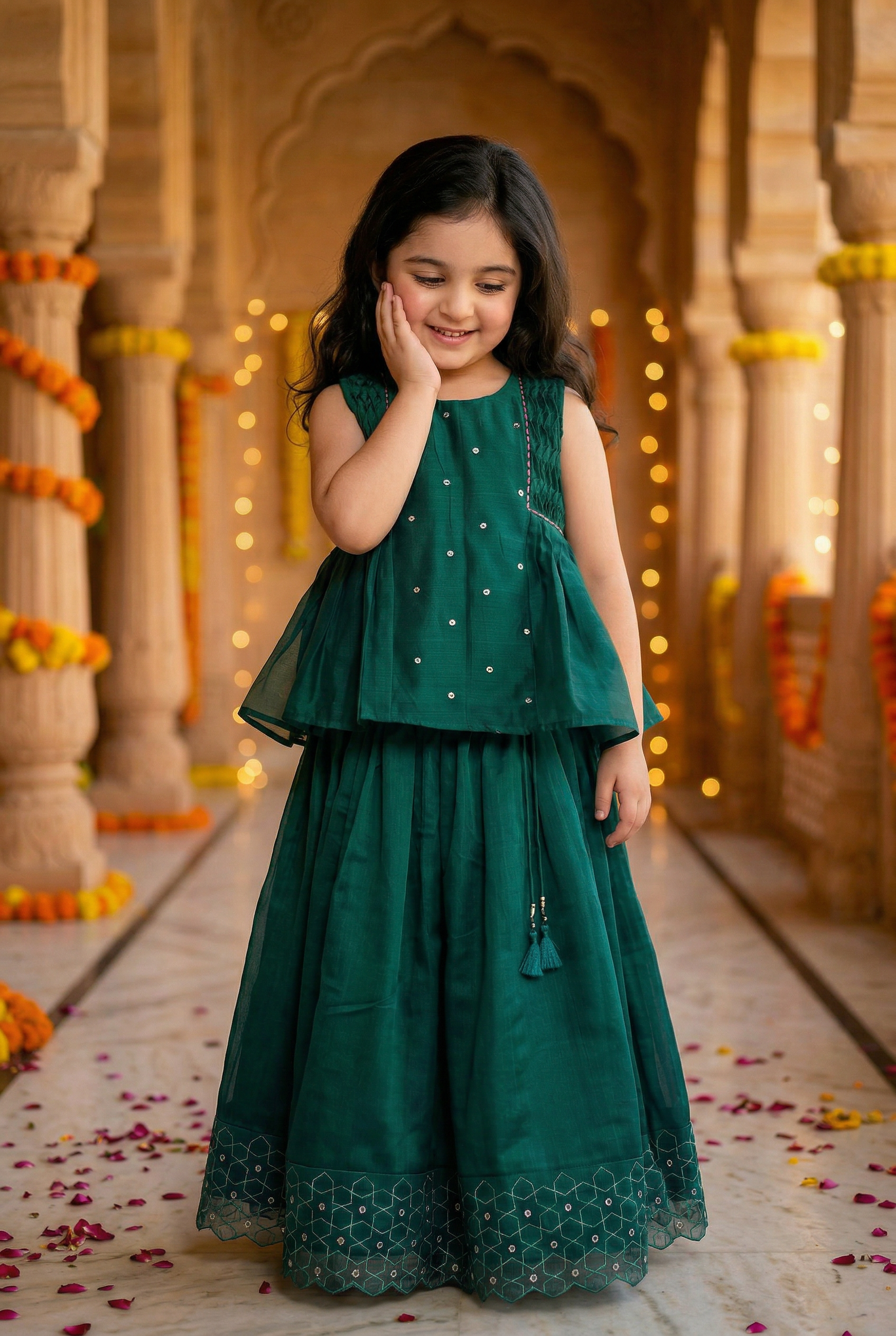 Geometric Embriodery Lehenga set-Panna