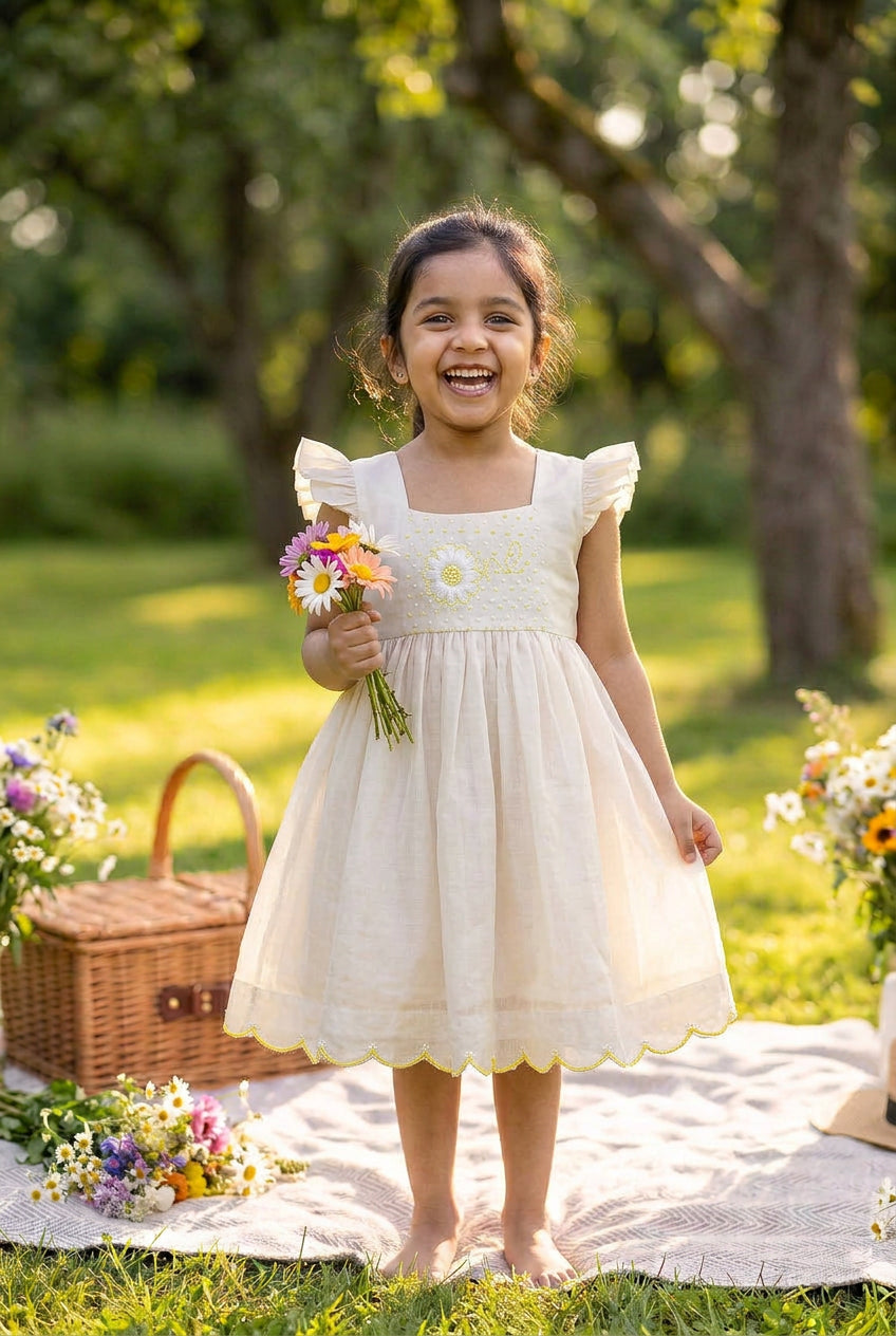 Bunny Tie Scallop Dress- Daisy