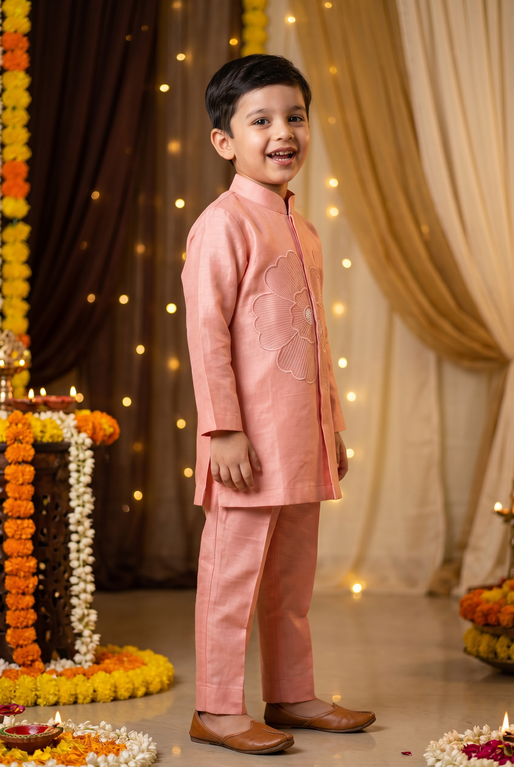 The Phool Kurta Set - Peach