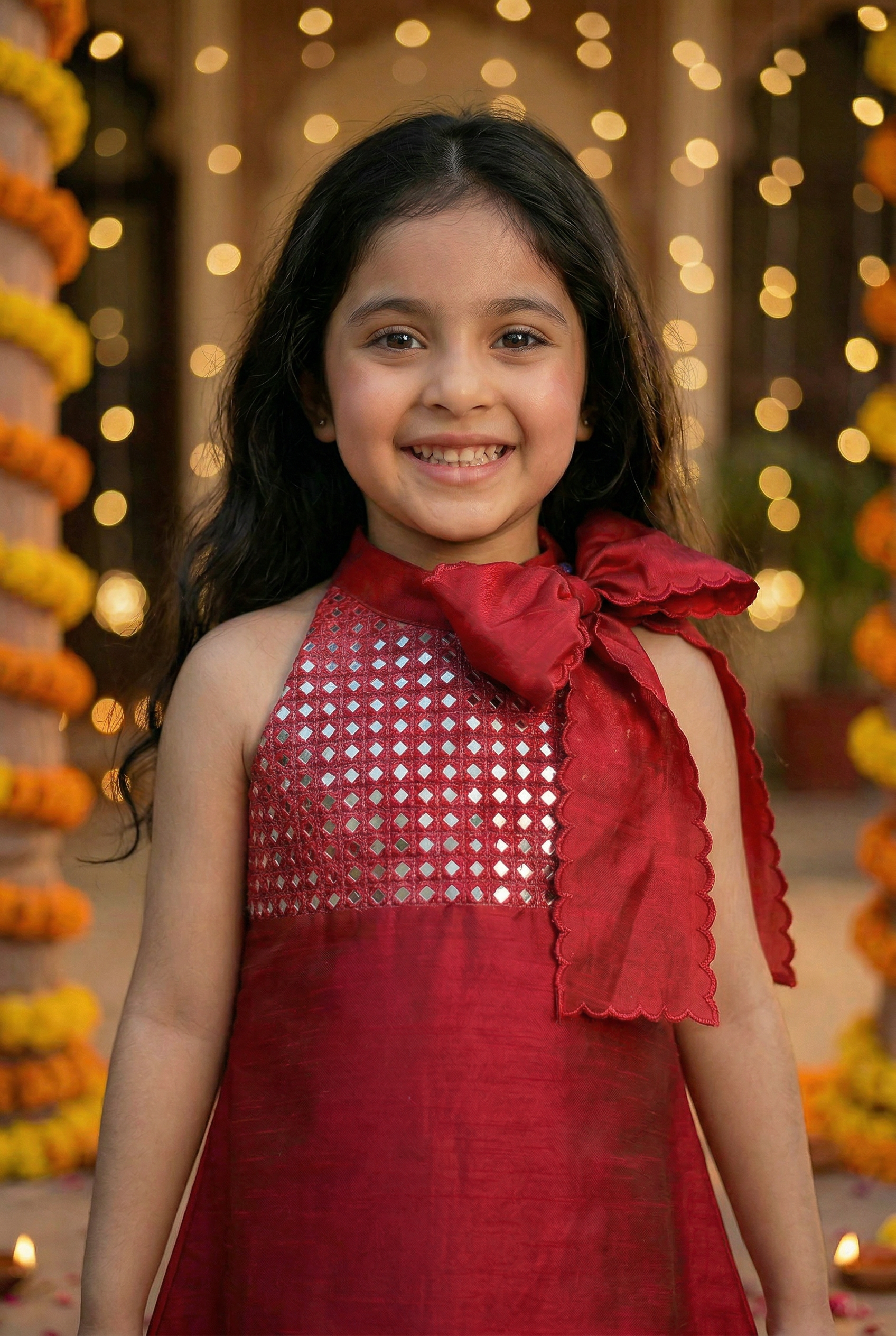 Sheeshe wala Sharara set- Laal