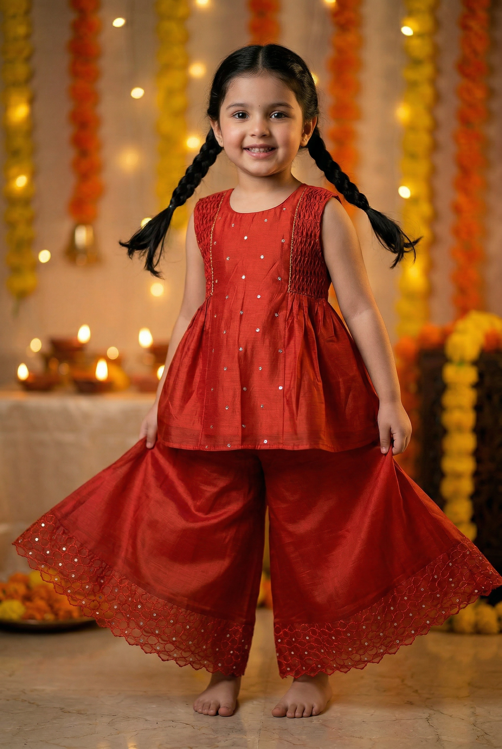 Geometric Sharara- Brick Red
