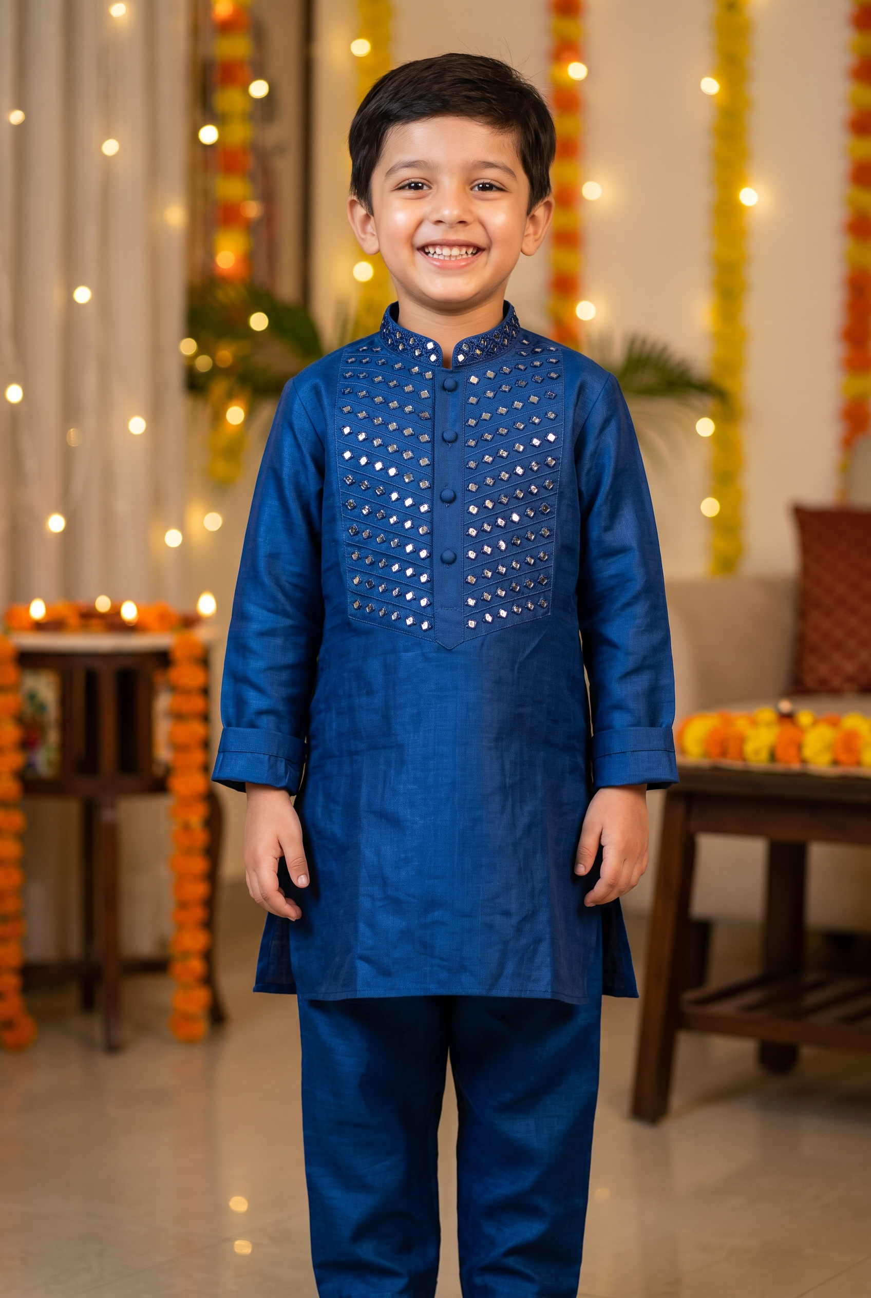 Sheeshe wala kurta set- Neela