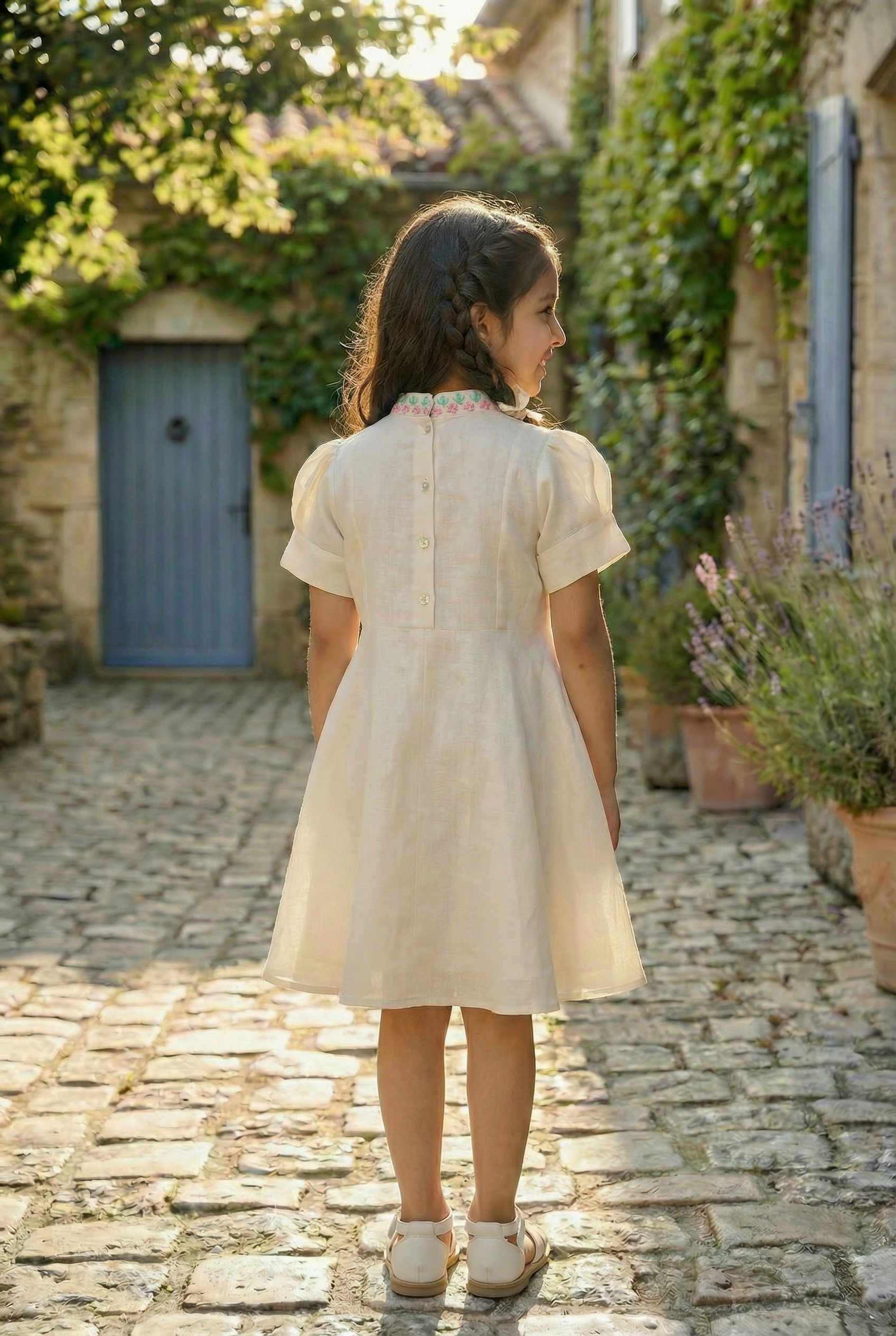 Indian Frenchknot Dress- Ivory