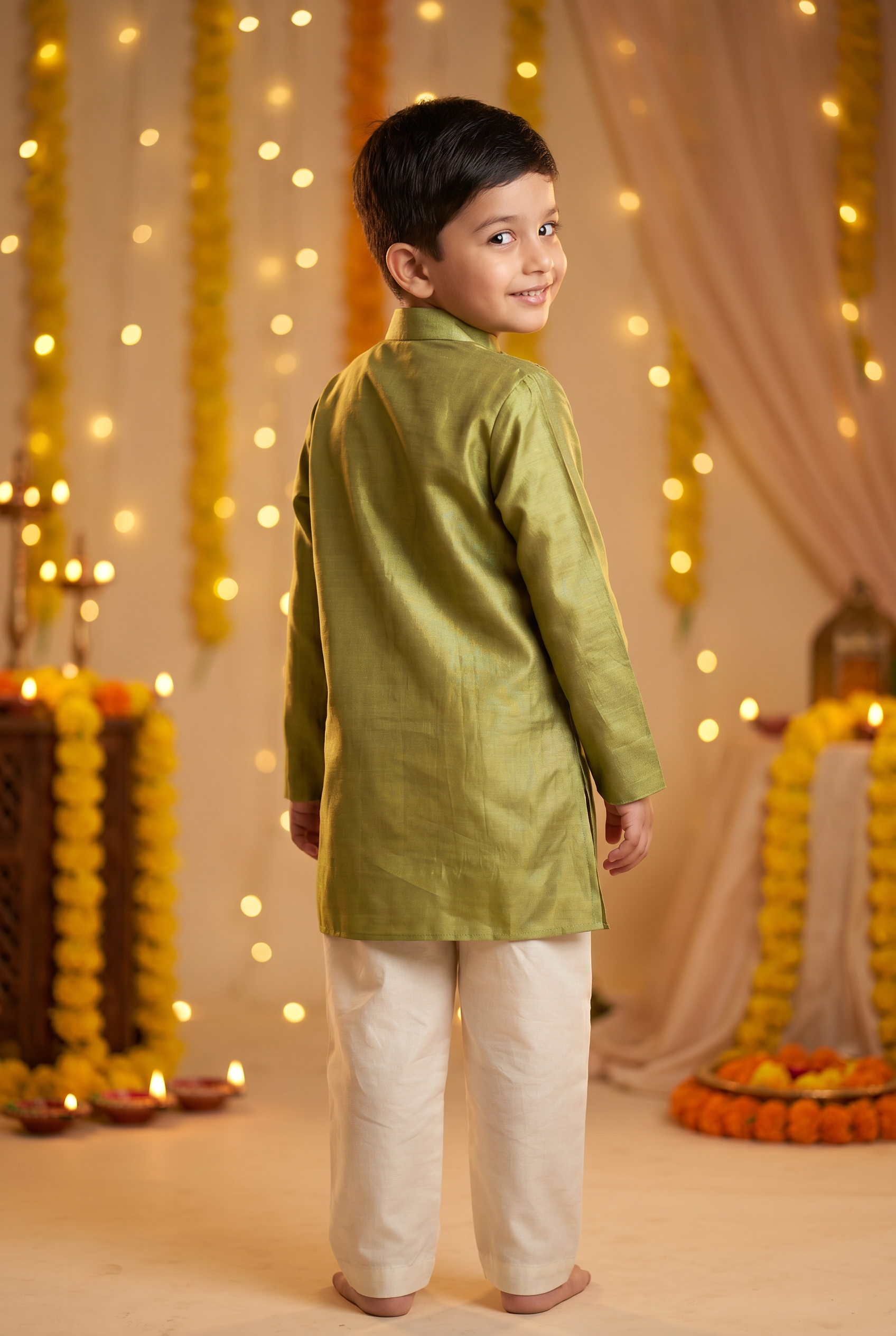 Honey comb kurta set-Kiwi