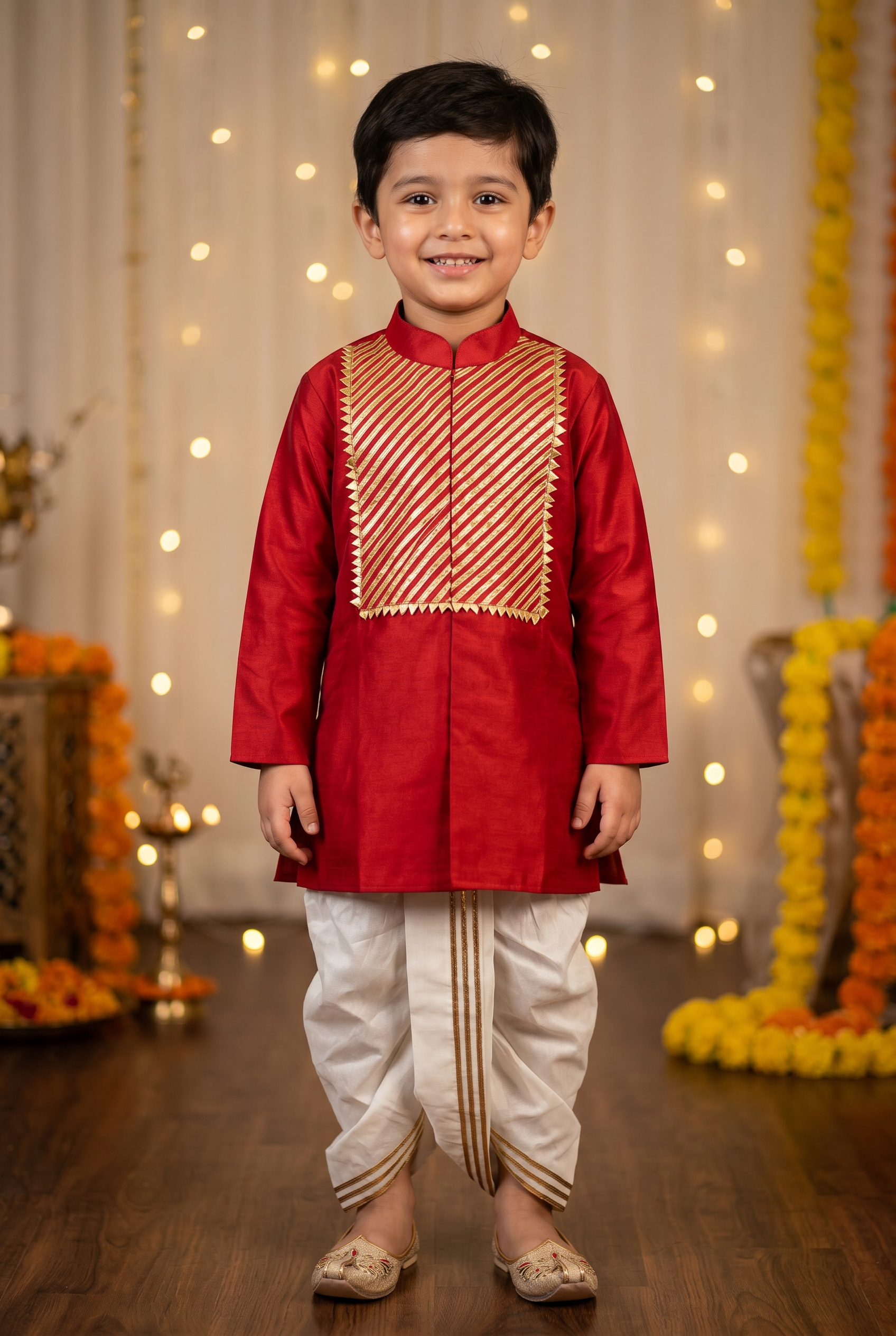 Gota Kurta Dhoti Set-Red