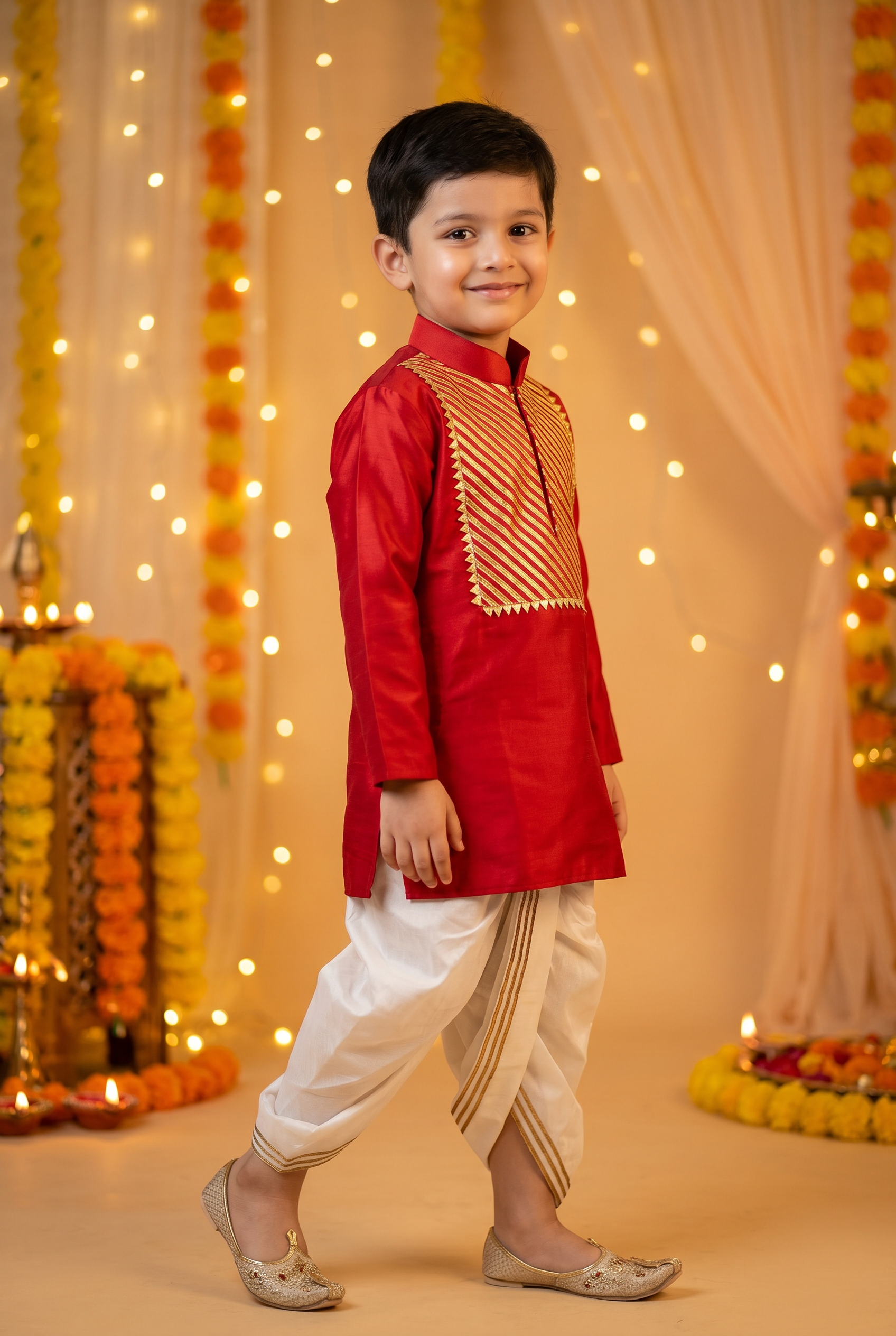 Gota Kurta Dhoti Set-Red