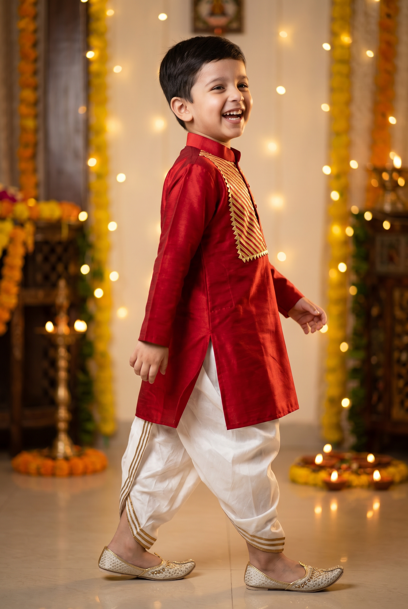 Gota Kurta Dhoti Set-Red