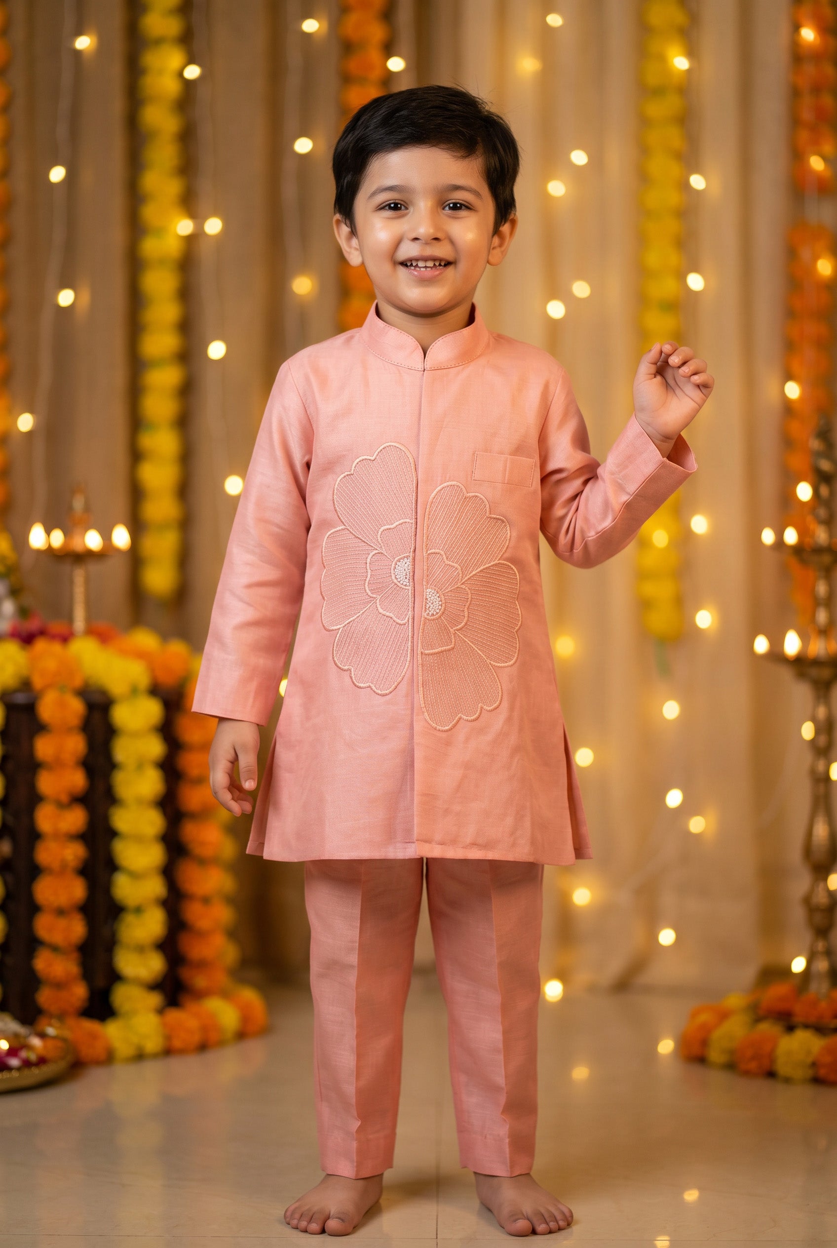 The Phool Kurta Set - Peach