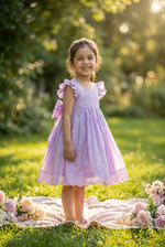 Load image into Gallery viewer, Bunny Tie Scallop Dress- Lavender
