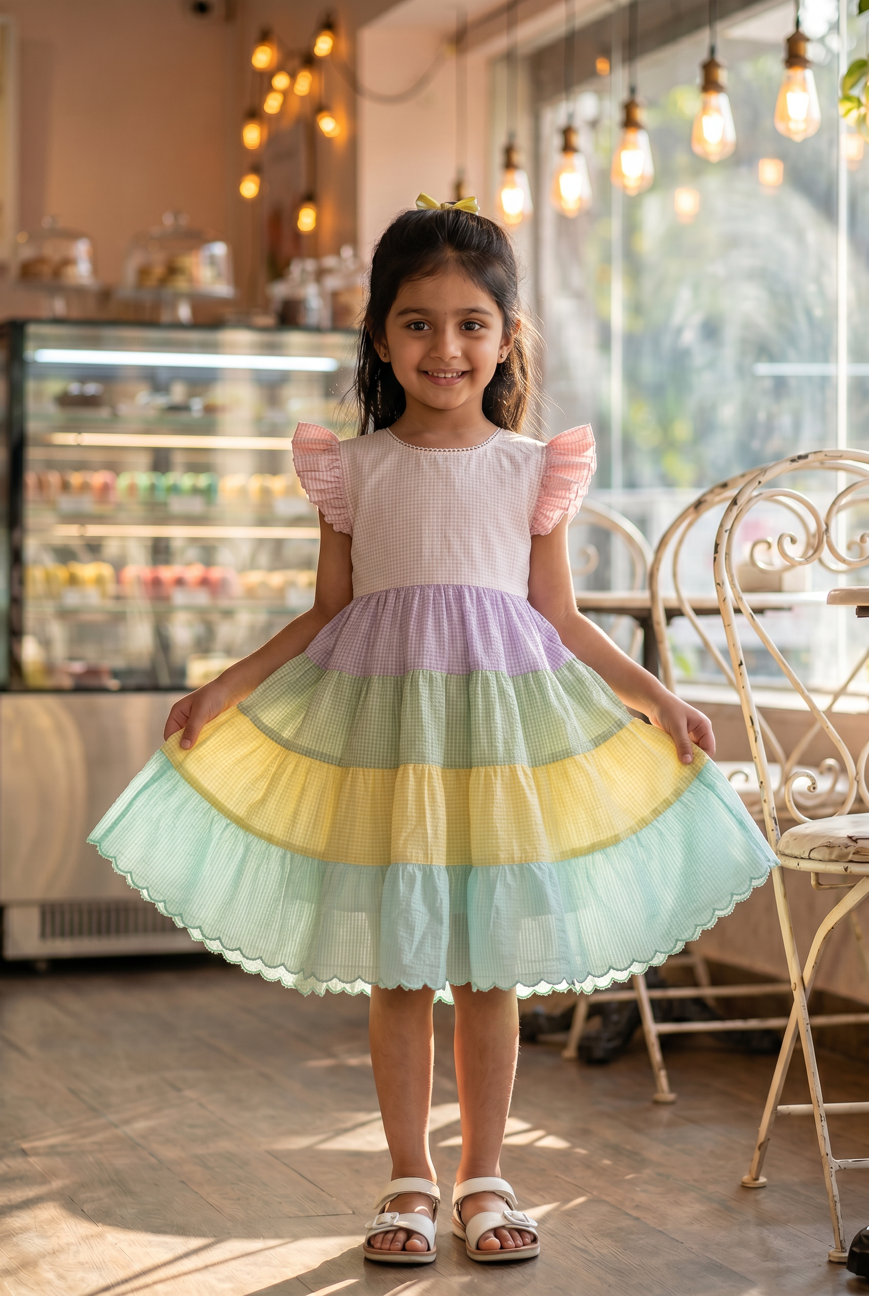 Multi checks tiered dress